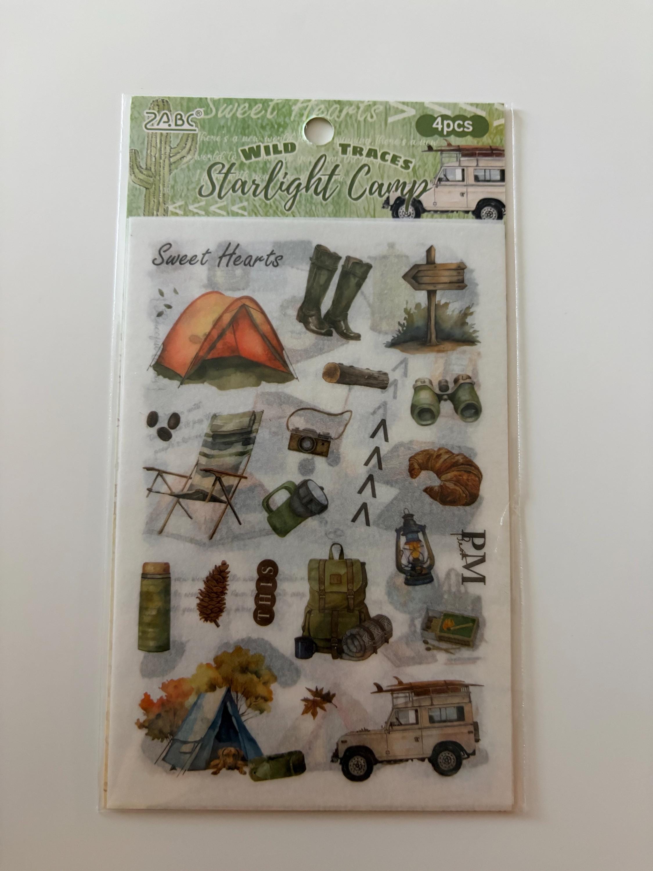 Cottagecore Camping Washi Stickers - Vintage Style Journaling, 4 Sheets