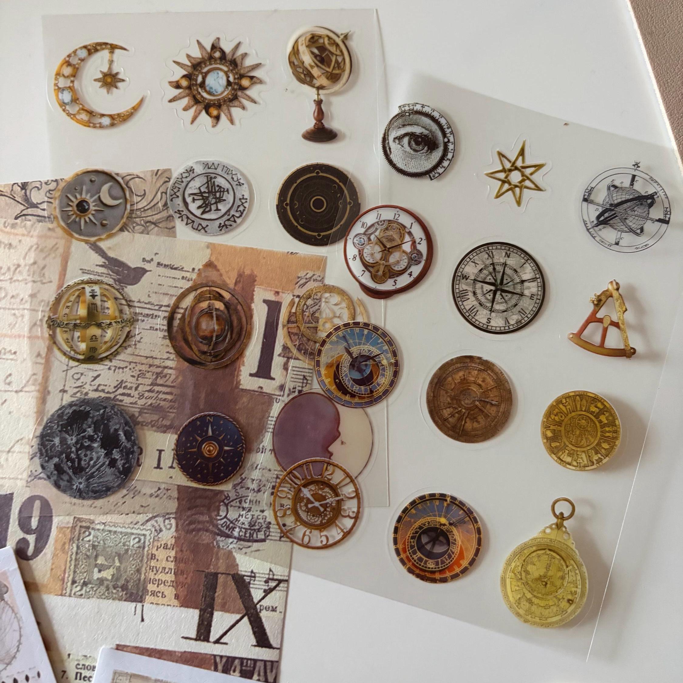 Dark Academia Space Themed Moon Witch Ephemera Vintage-Style Bundle Papers Stickers Journaling Supplies