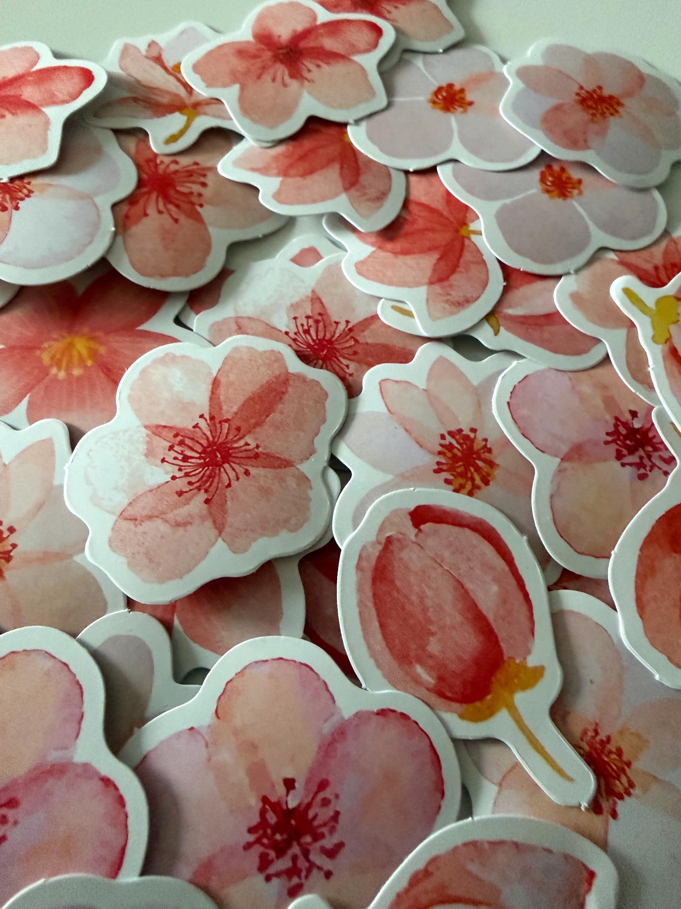 45pcs Japanese Pink Sakura Retro Stickers | Floral Journaling & Craft Supplies