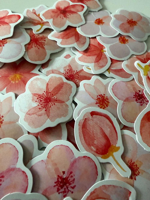 45pcs Japanese Pink Sakura Retro Stickers | Floral Journaling & Craft Supplies