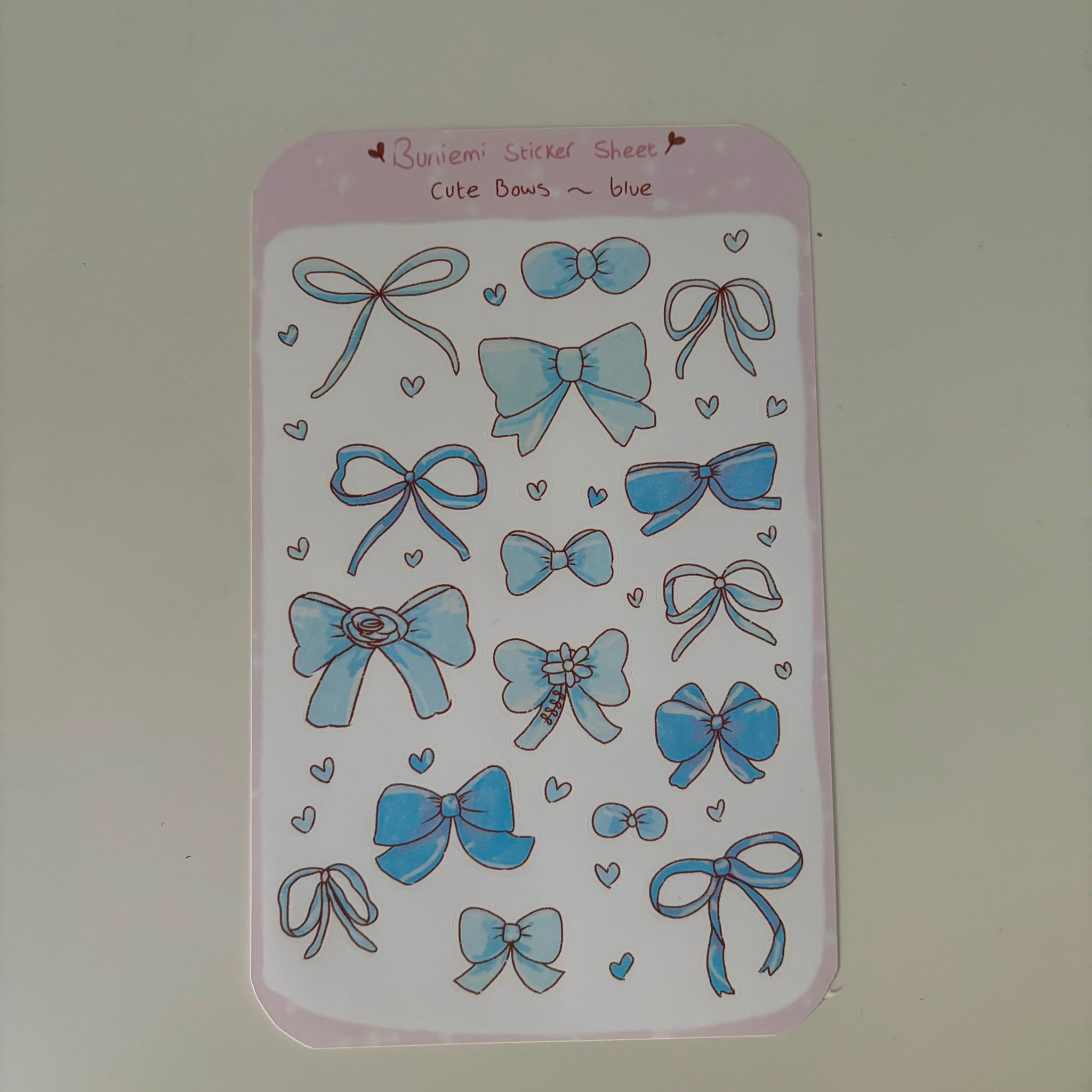 Cute Bows Blue Sticker Deco Sheet - Buniemi