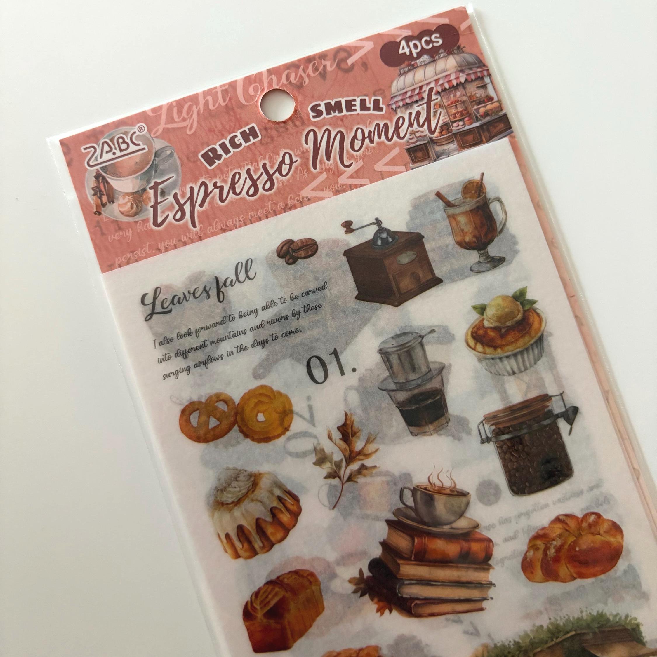 Autumn Coffee Washi Stickers - Dark Academia Journaling, Set of 4