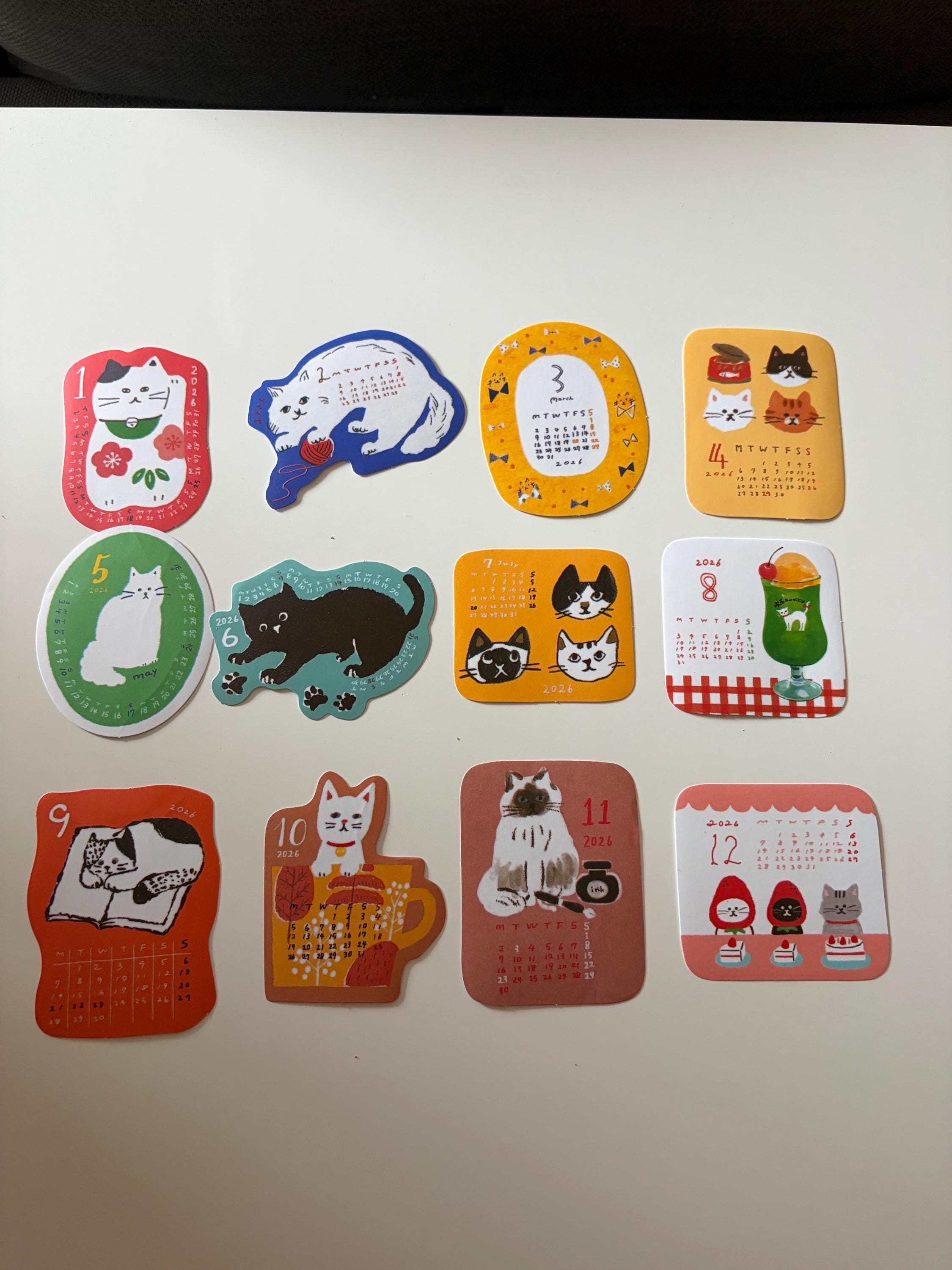 Japanese Cat Calendar Stickers, Journal Scrapbook Embellishments