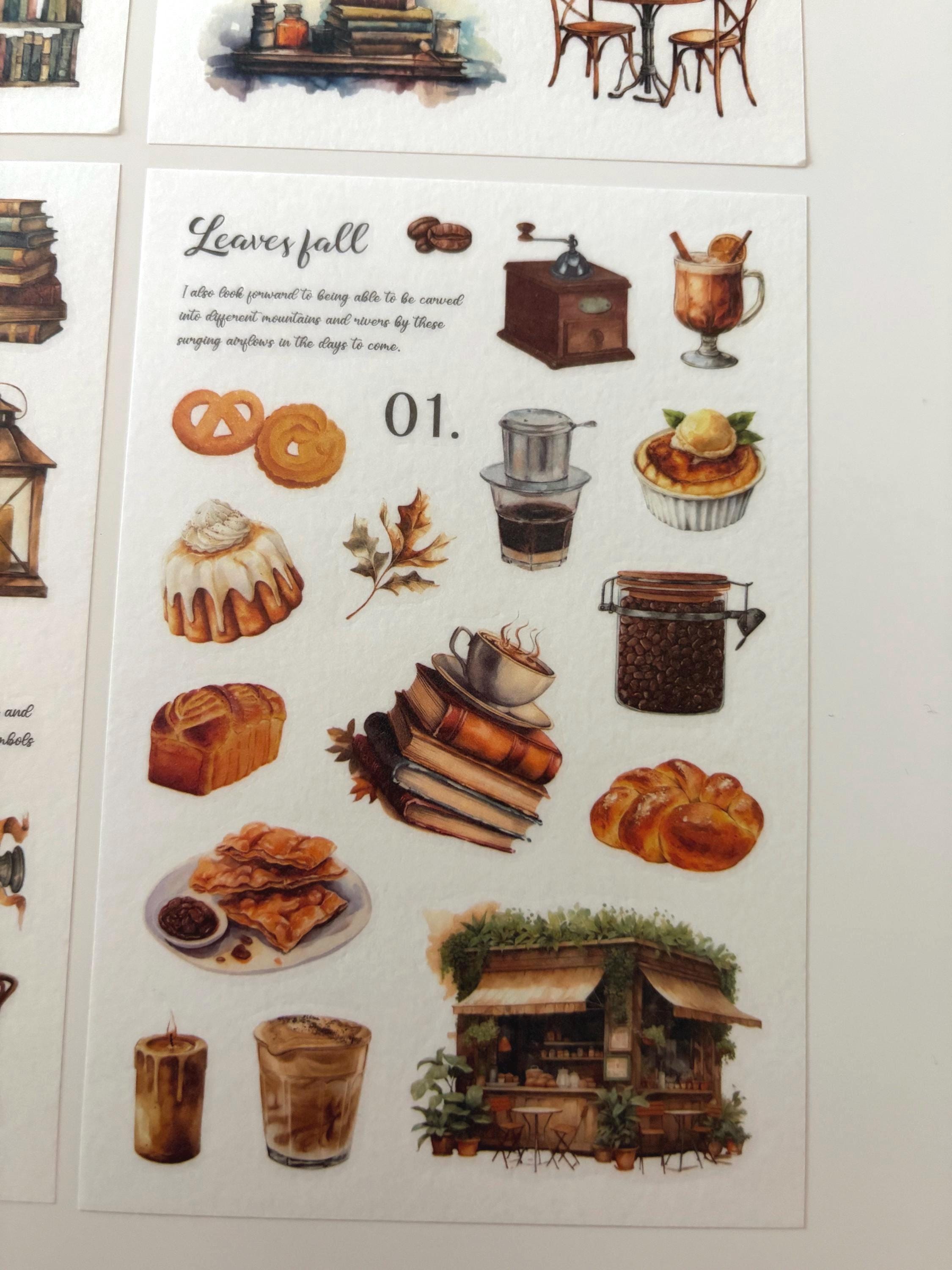 Autumn Coffee Washi Stickers - Dark Academia Journaling, Set of 4