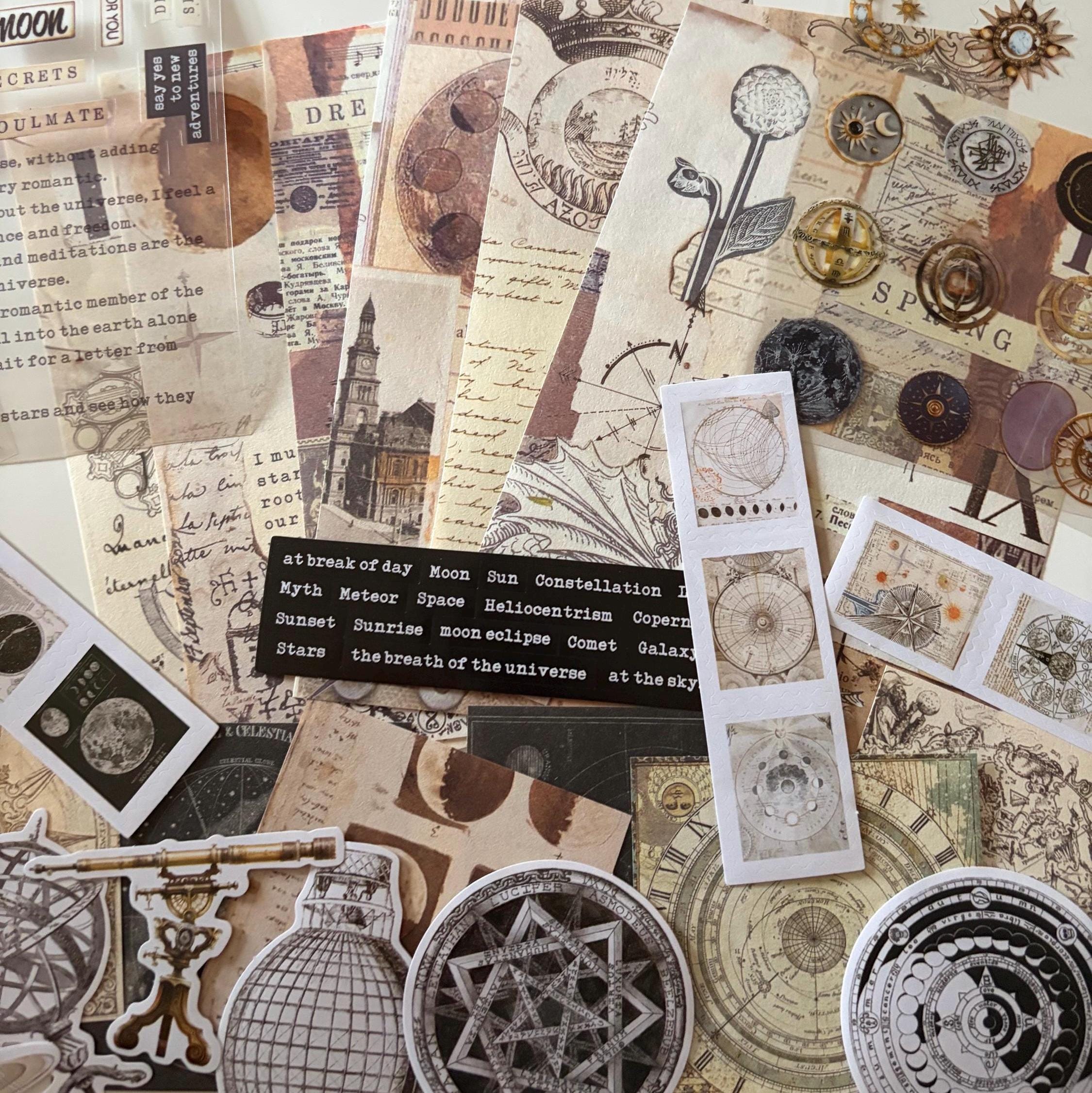 Dark Academia Space Themed Moon Witch Ephemera Vintage-Style Bundle Papers Stickers Journaling Supplies