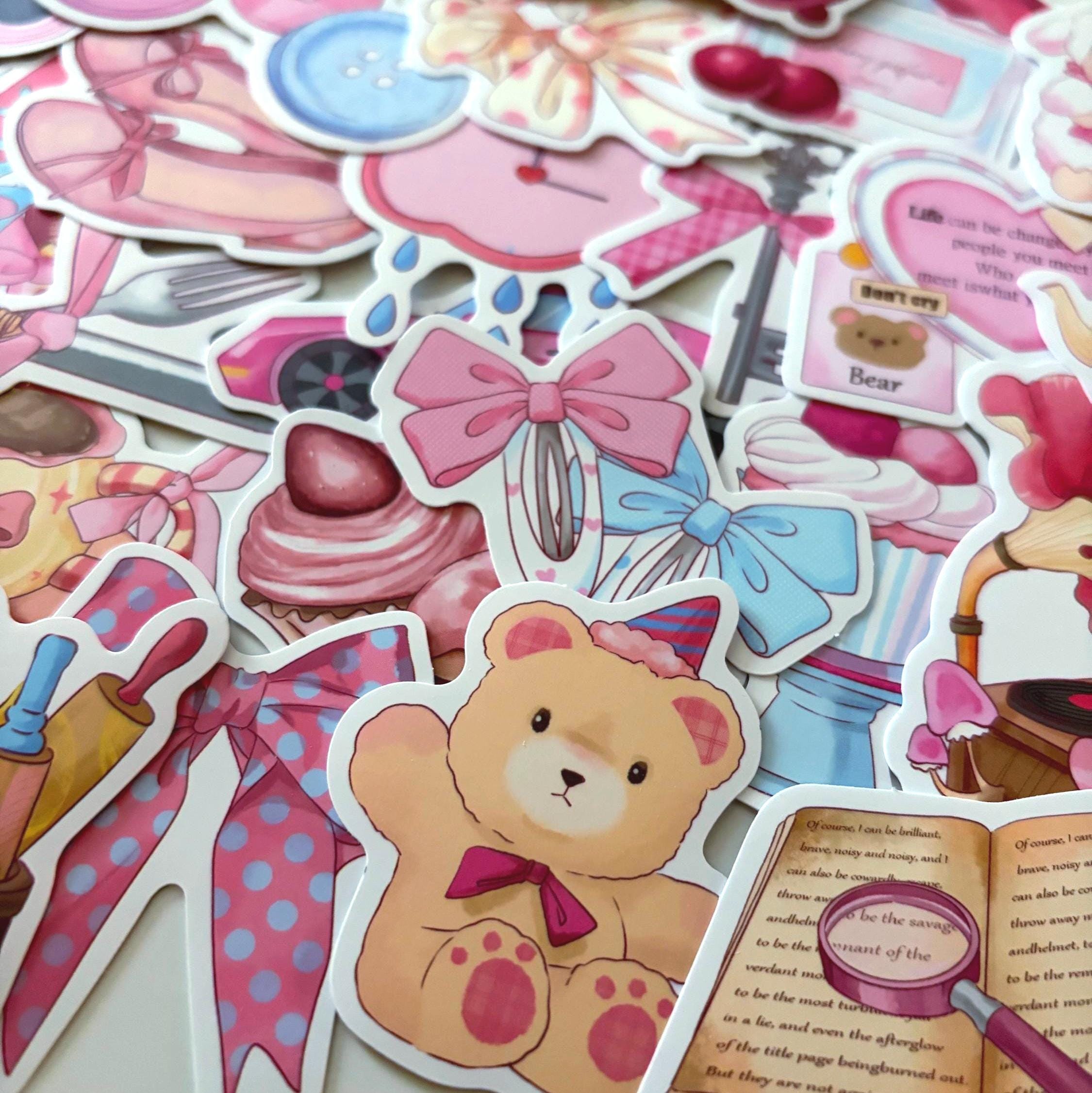 50pcs Japanese Retro Pink Kawaii Sticker Pack – Cute Vinyl Stickers for Journals, Planners, Laptops & Scrapbooking