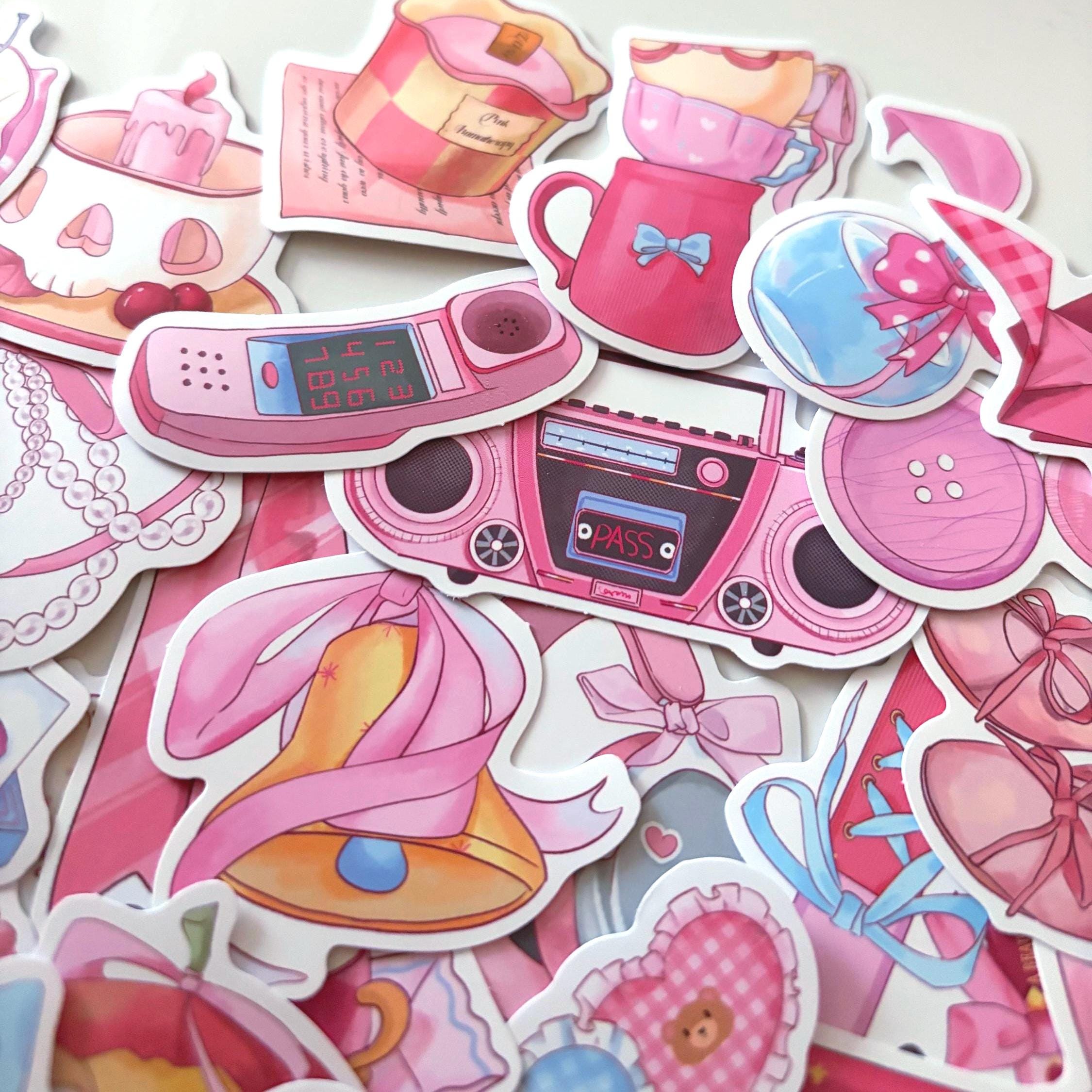50pcs Japanese Retro Pink Kawaii Sticker Pack – Cute Vinyl Stickers for Journals, Planners, Laptops & Scrapbooking
