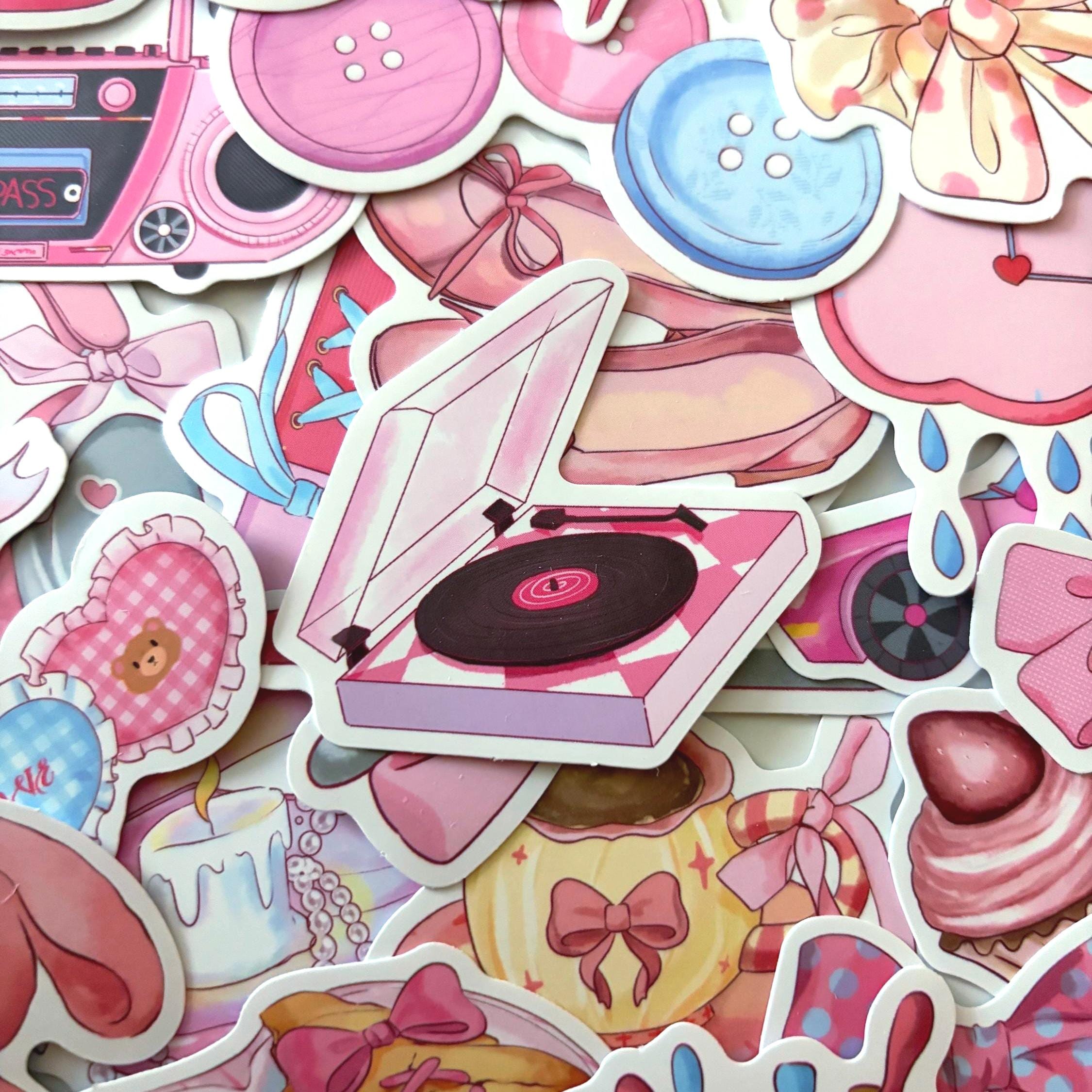50pcs Japanese Retro Pink Kawaii Sticker Pack – Cute Vinyl Stickers for Journals, Planners, Laptops & Scrapbooking