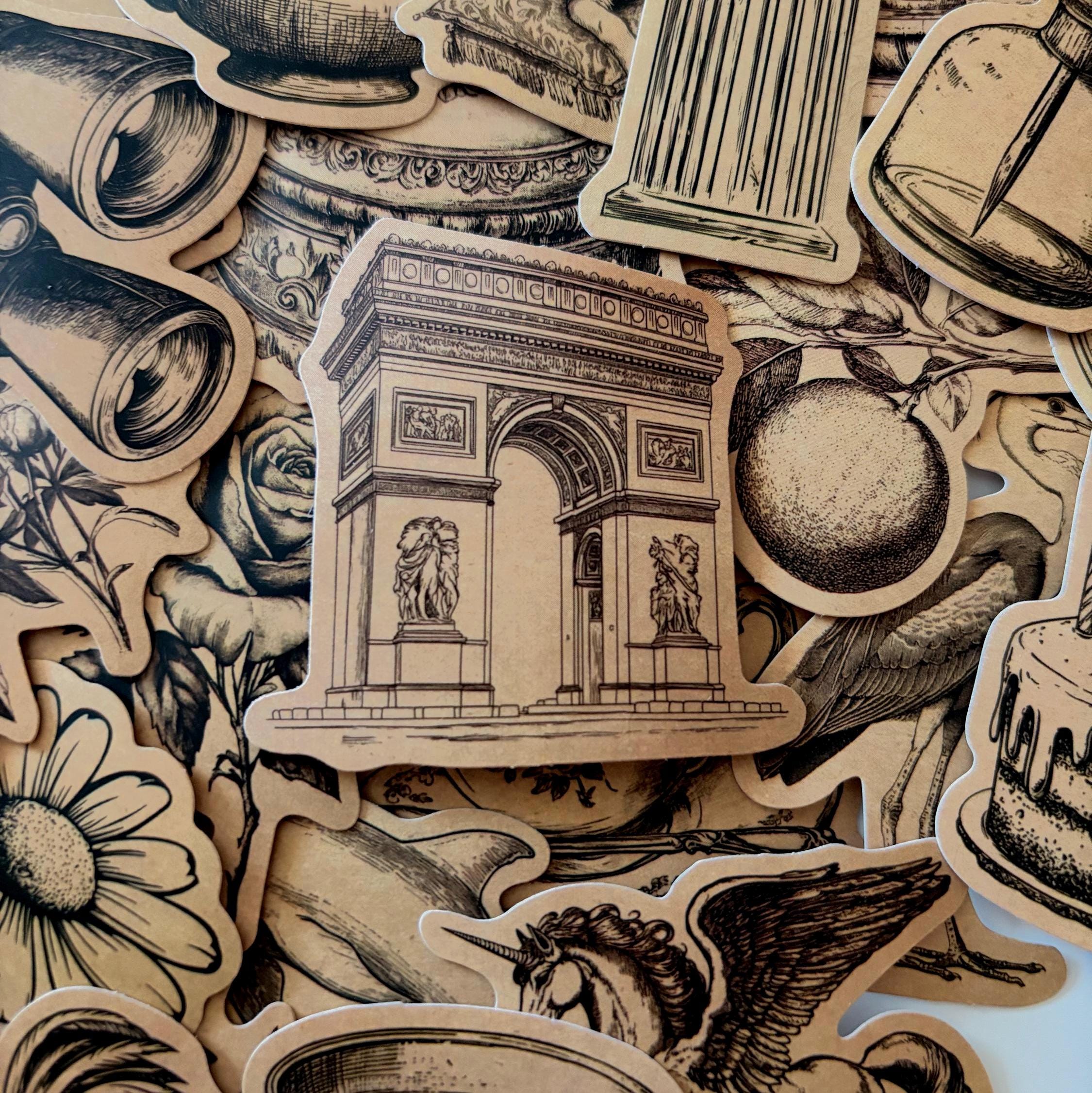 50pcs Vintage Kraft Stickers Journal, Planner, Scrapbooking and Crafts