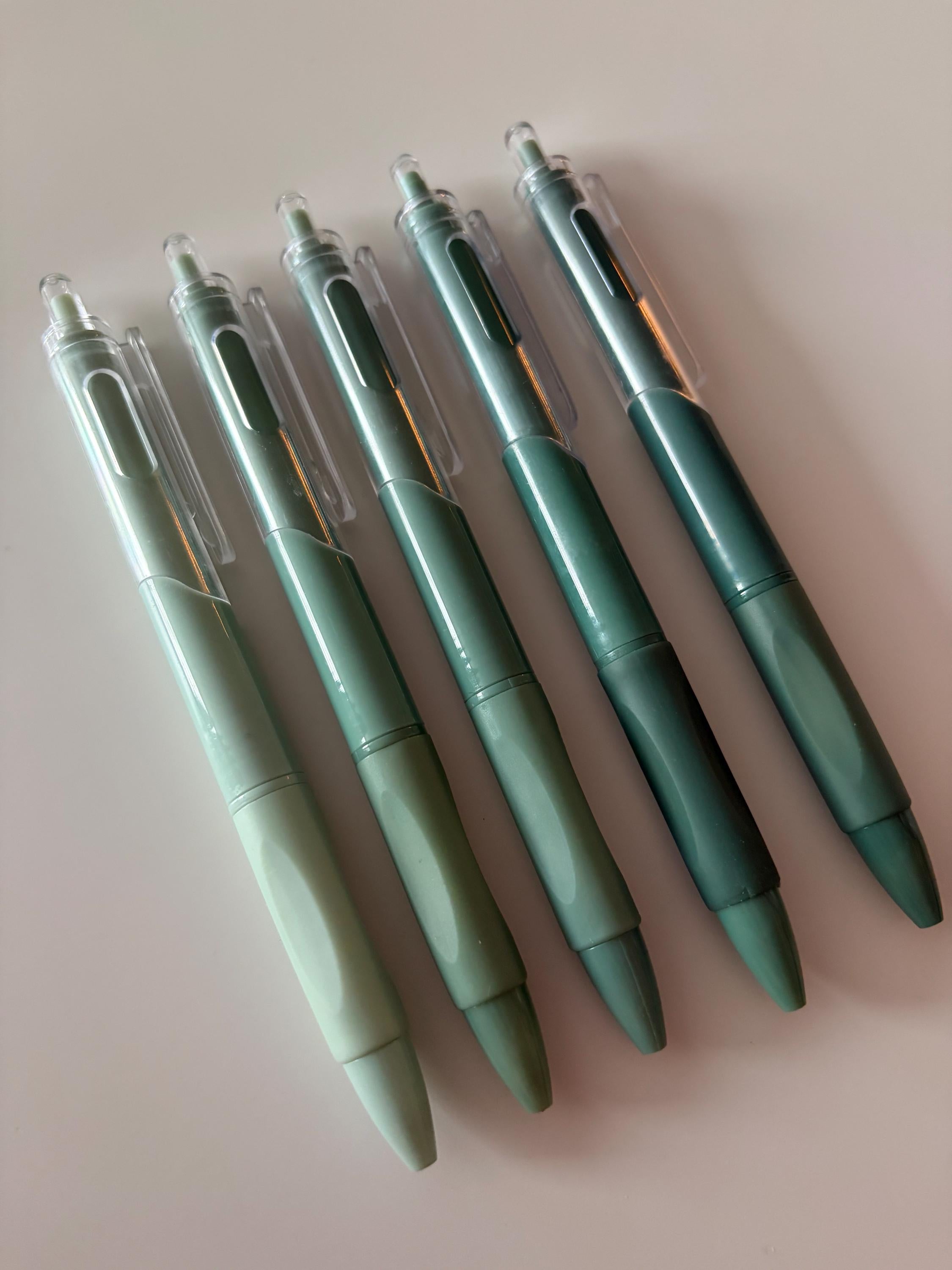 Set of 5 Green Ballpoint Pens Ink Pens