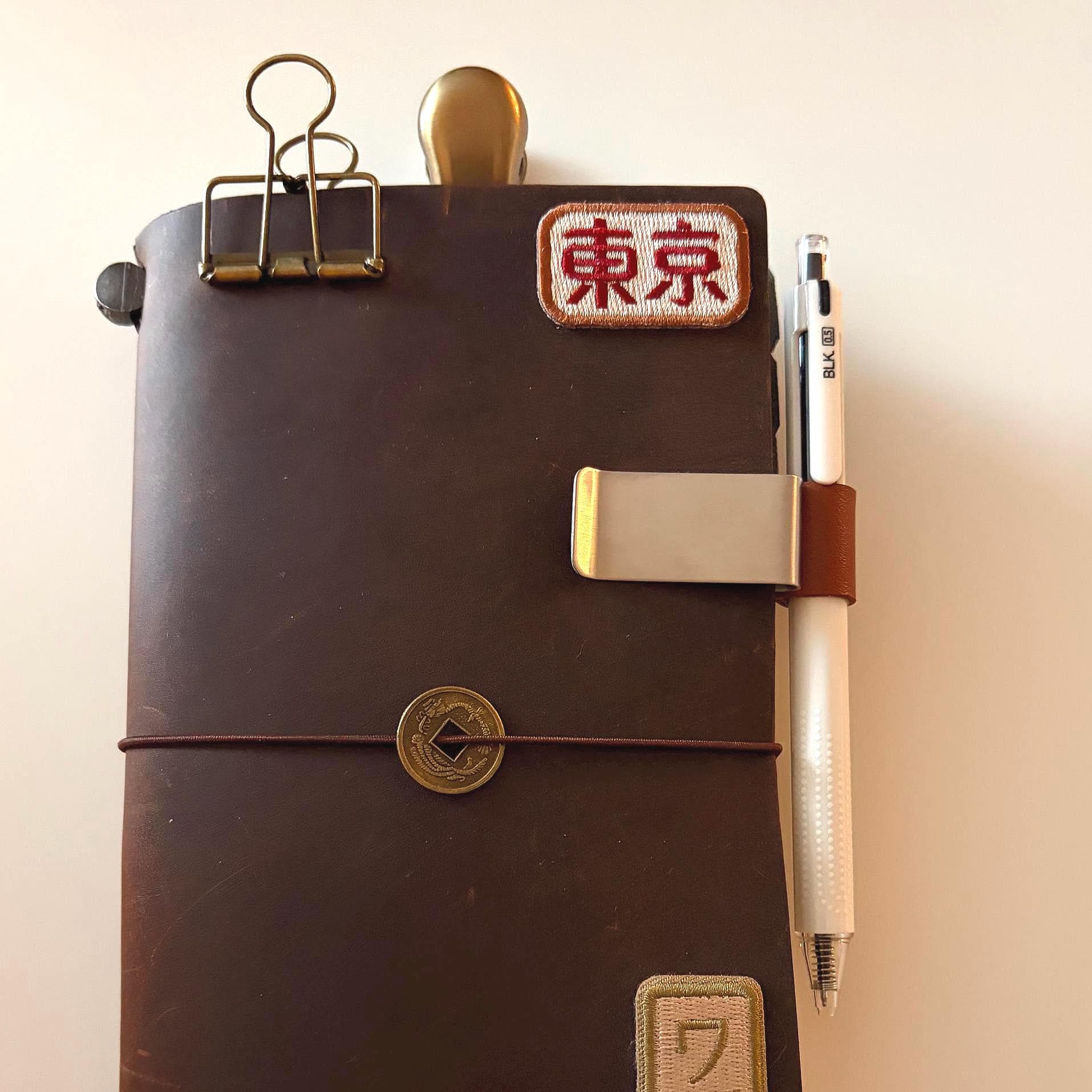 Brown Leather & Silver Metal Pen Clip | Premium Notebook & Planner Accessory