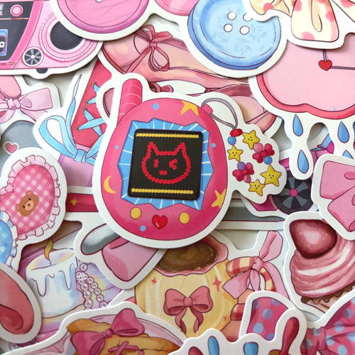 50pcs Japanese Retro Pink Kawaii Sticker Pack – Cute Vinyl Stickers for Journals, Planners, Laptops & Scrapbooking