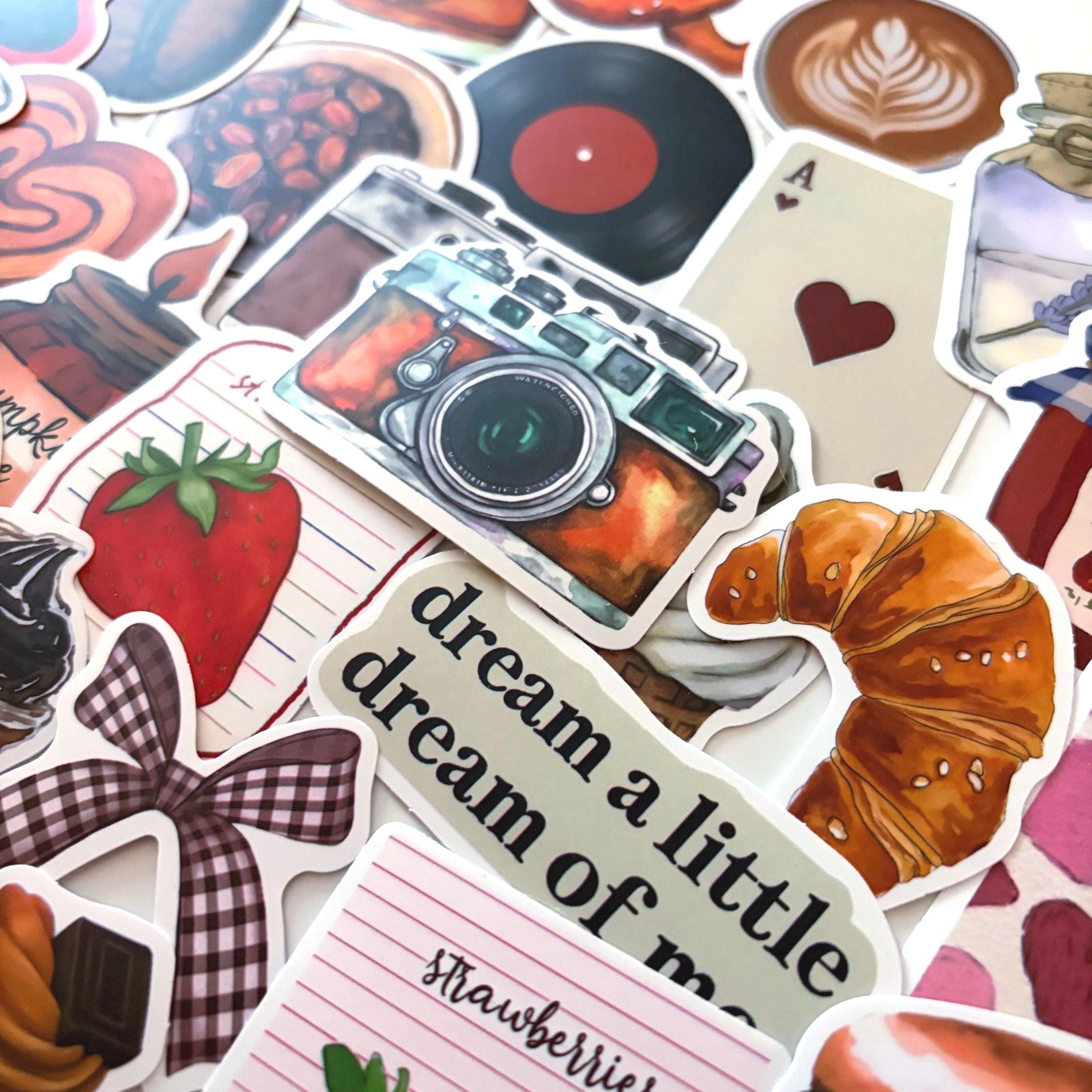 50pcs Retro Red Analogue Stickers – Vintage Style Planner, Journal & Scrapbook Sticker Set