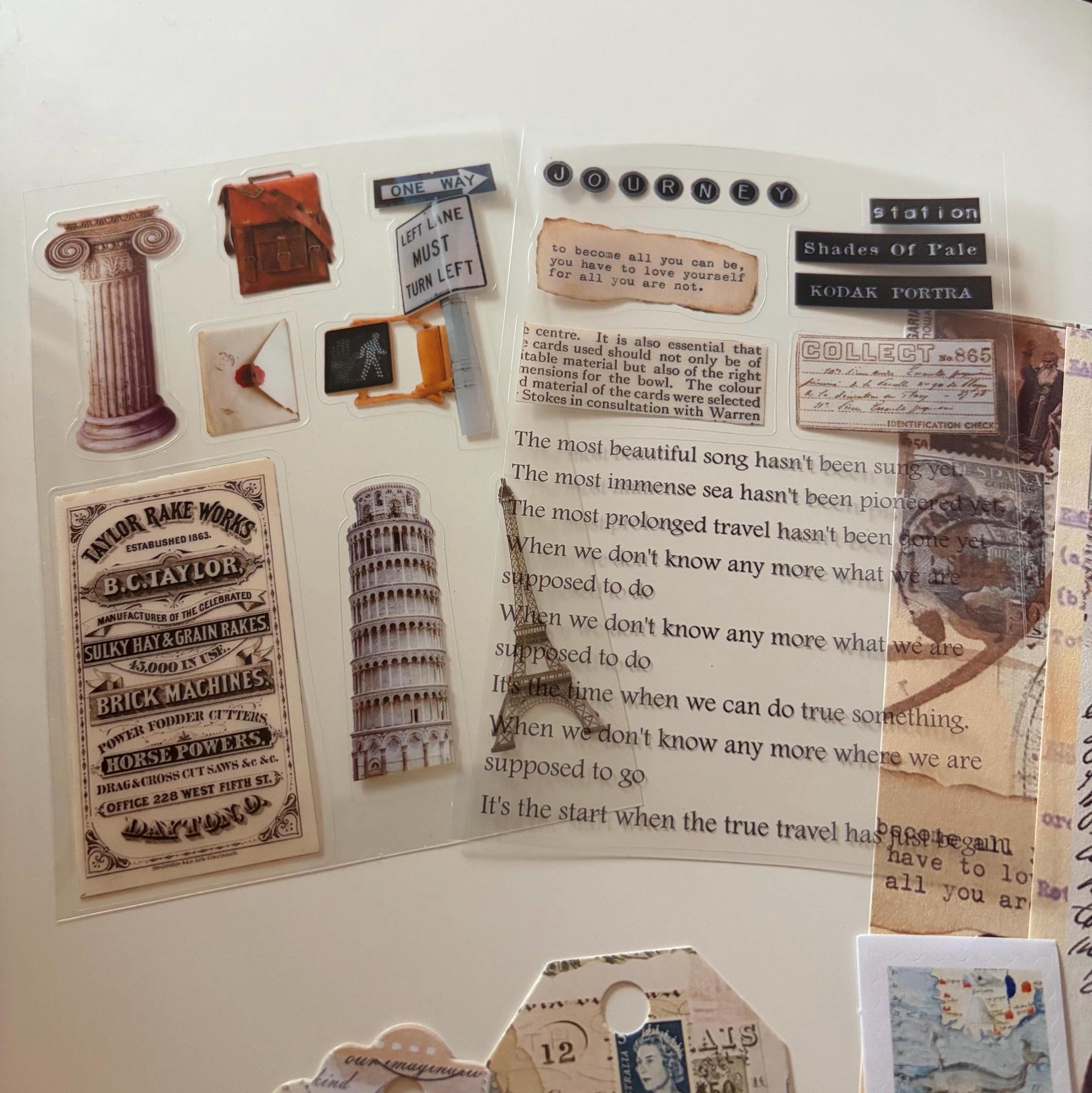 Dark Academia Travel Ephemera Vintage-Style Bundle Papers Stickers Journaling Supplies