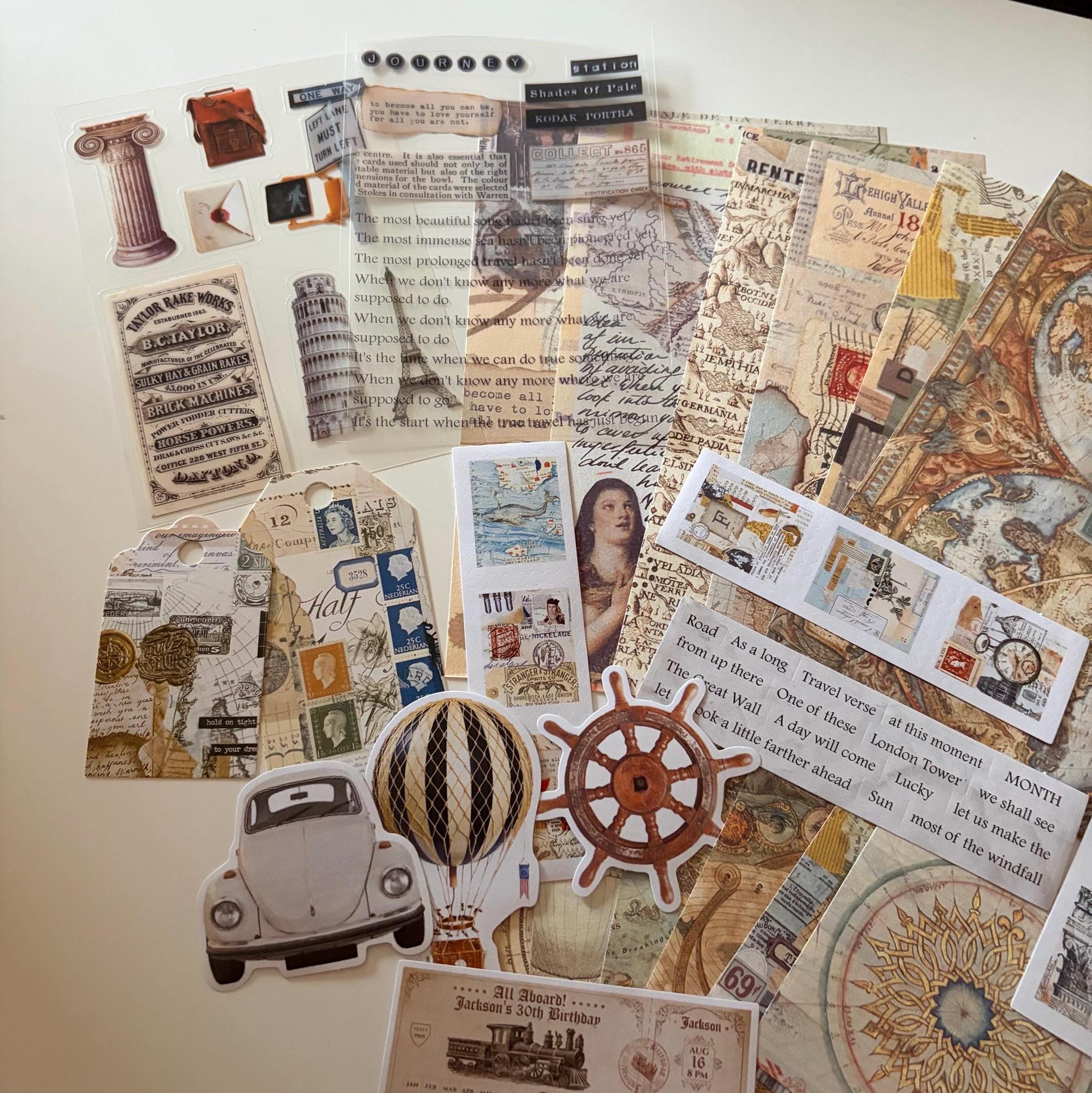 Dark Academia Travel Ephemera Vintage-Style Bundle Papers Stickers Journaling Supplies