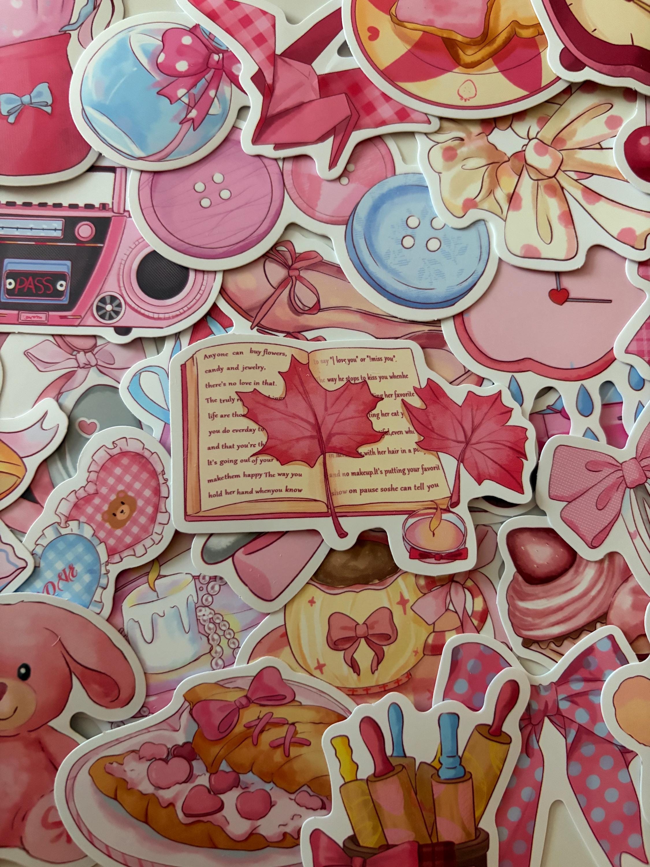 50pcs Japanese Retro Pink Kawaii Sticker Pack – Cute Vinyl Stickers for Journals, Planners, Laptops & Scrapbooking