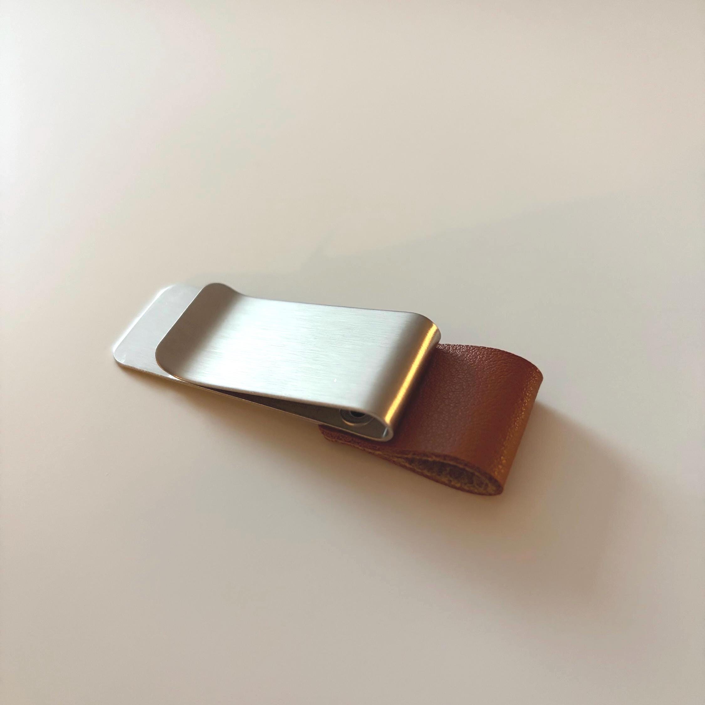 Brown Leather & Silver Metal Pen Clip | Premium Notebook & Planner Accessory