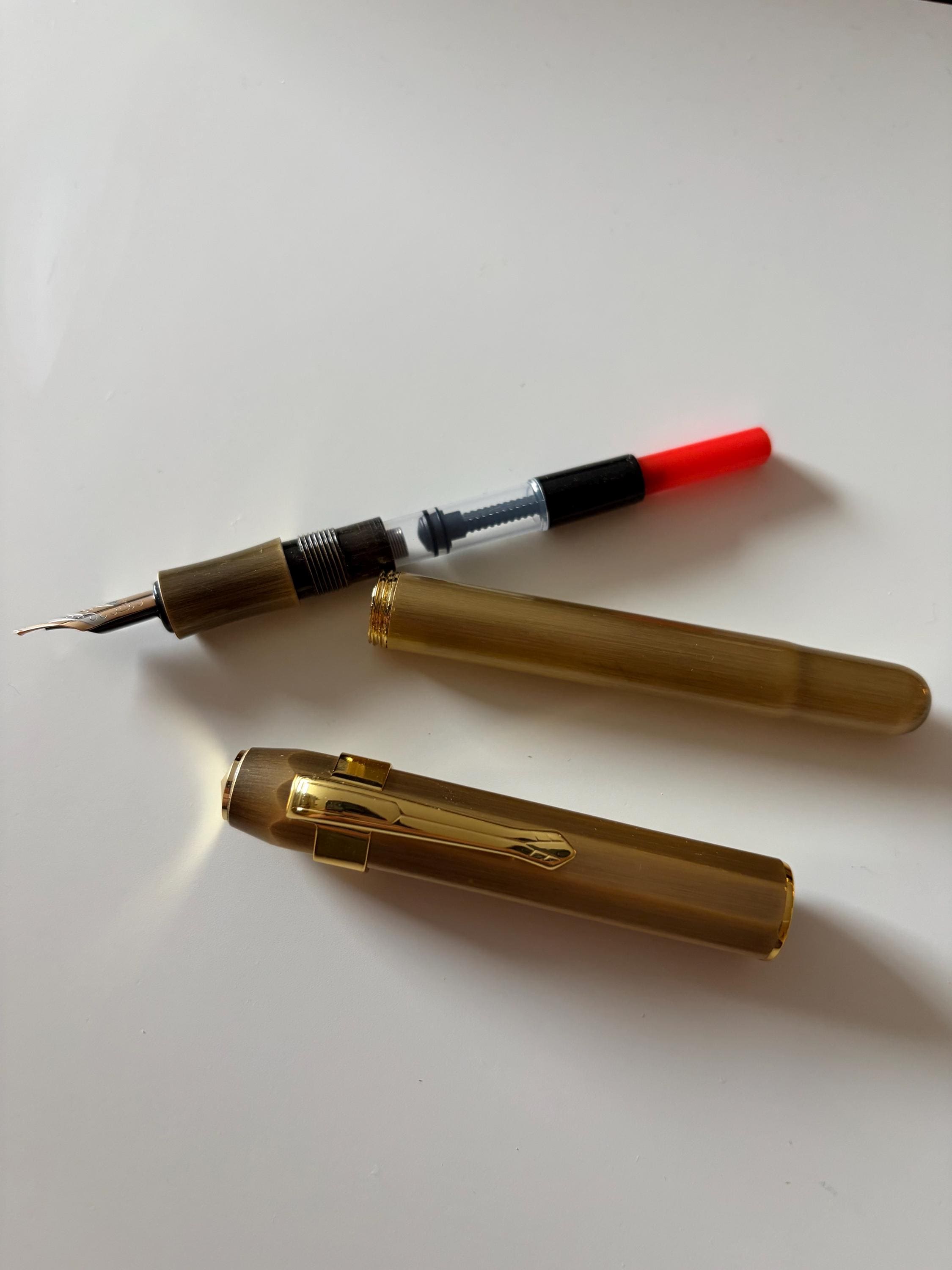 Yellow Bronze Brass Style Fountain Pen Gift Set Beginner User