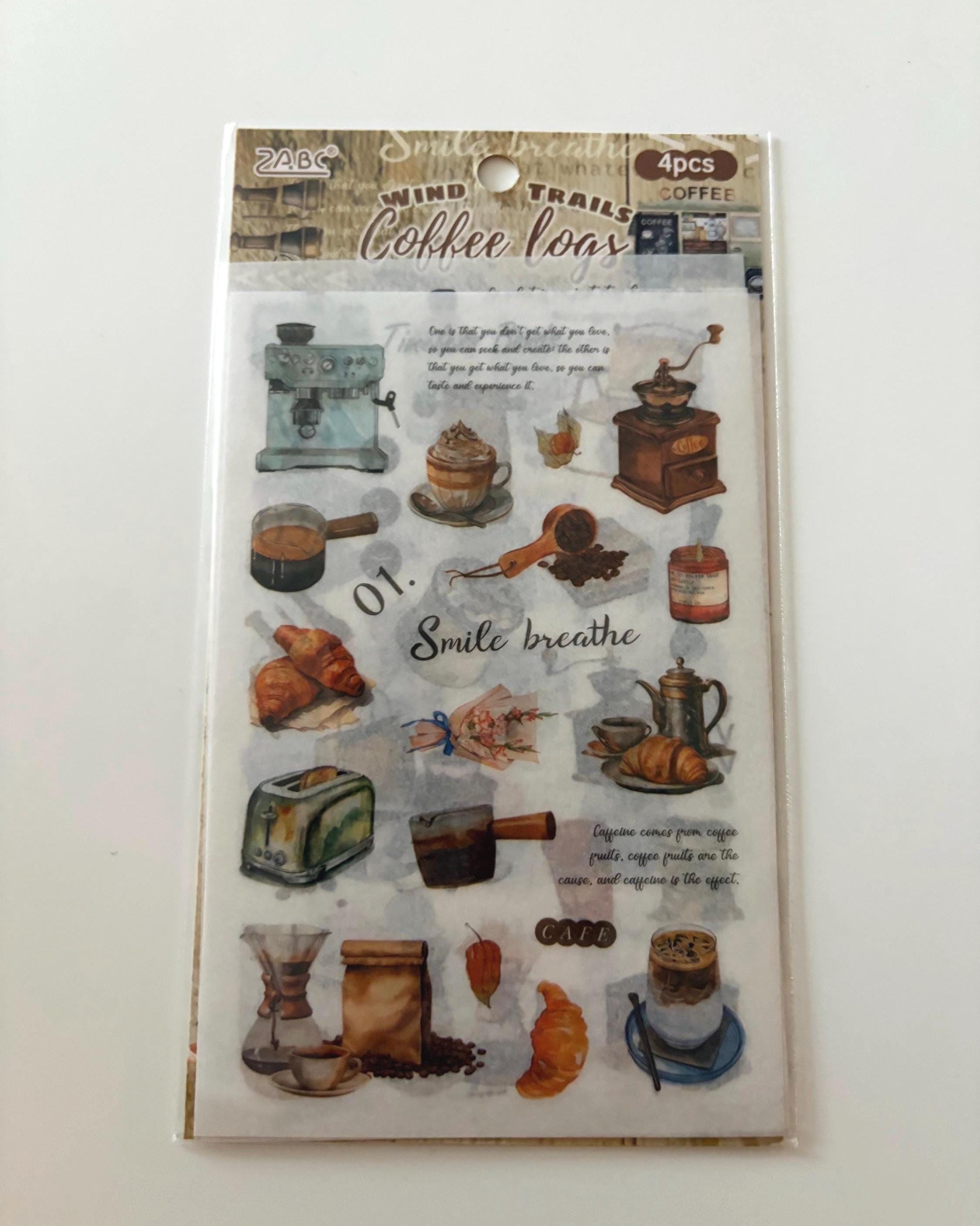 Coffee Washi Stickers - Dark Academia Journaling, Planner (Set of 4 Sheets)