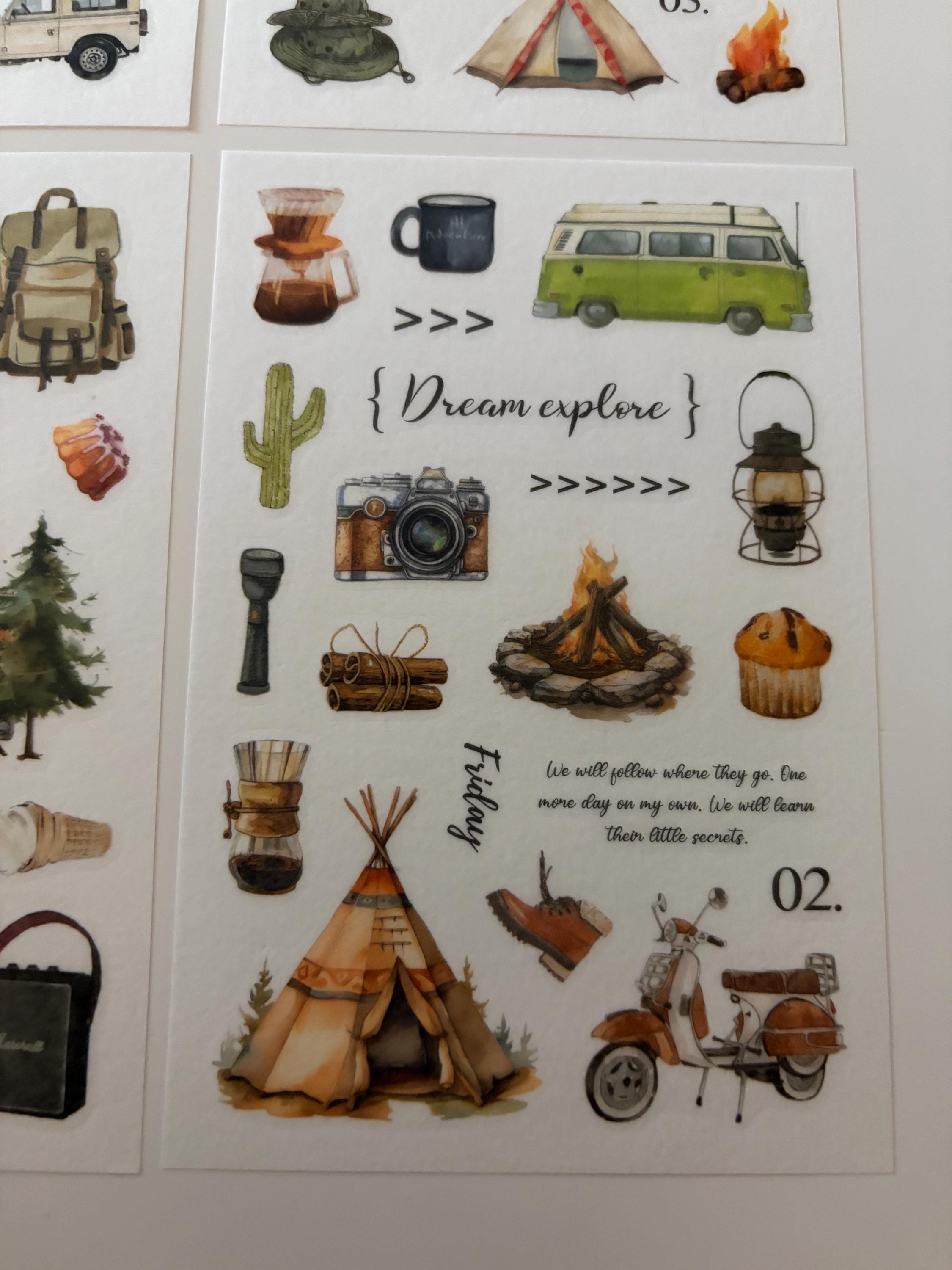 Cottagecore Camping Washi Stickers - Vintage Style Journaling, 4 Sheets