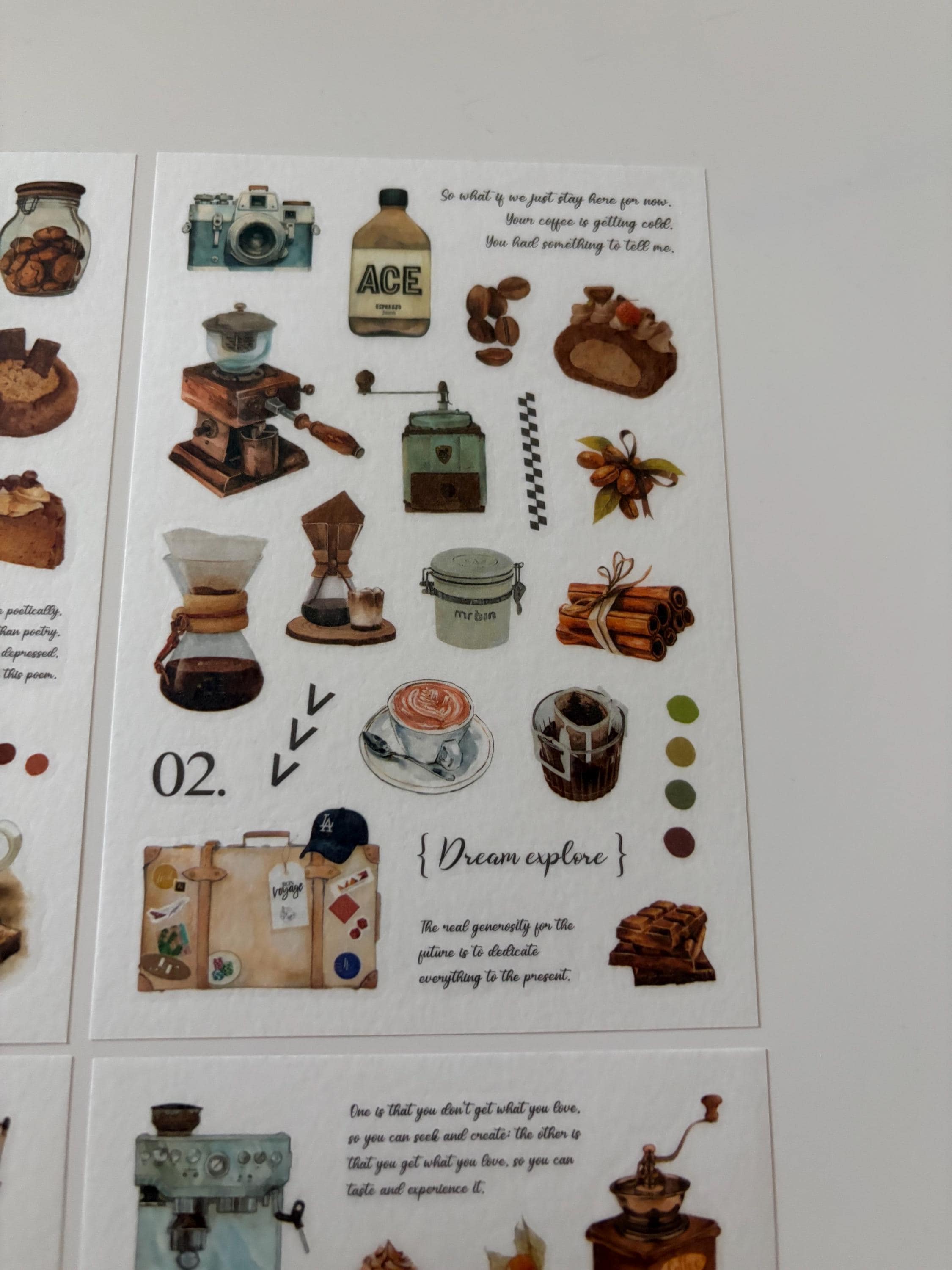 Coffee Washi Stickers - Dark Academia Journaling, Planner (Set of 4 Sheets)