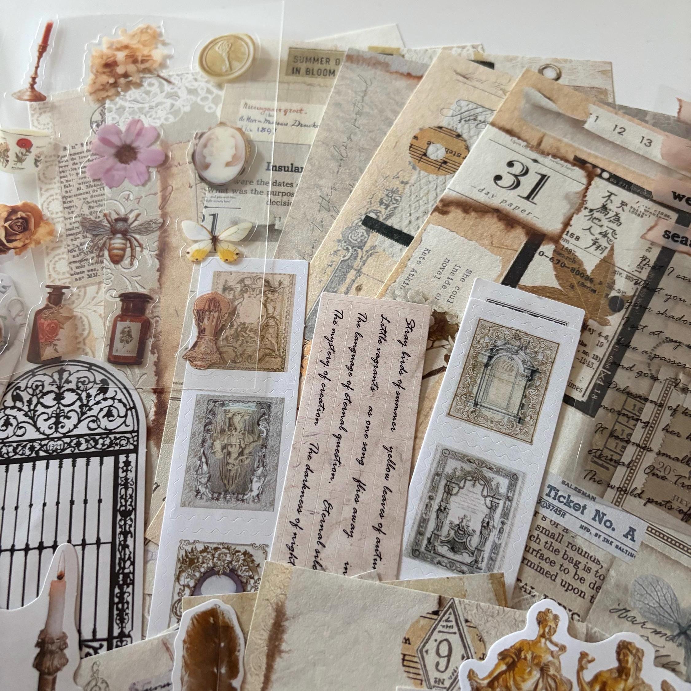 Light Academia Ephemera Vintage-Style Bundle Papers Stickers Journaling Supplies