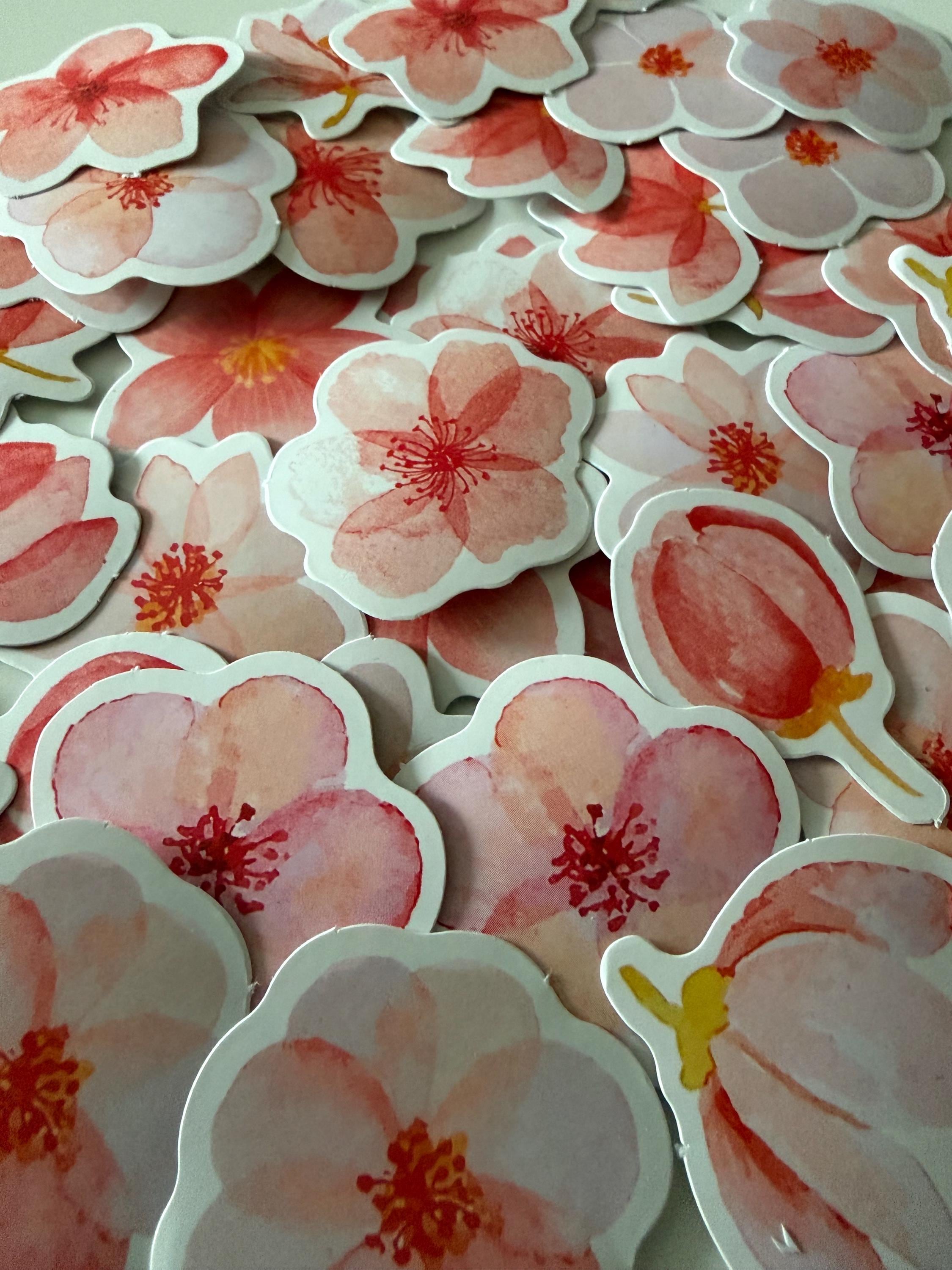 45pcs Japanese Pink Sakura Retro Stickers | Floral Journaling & Craft Supplies