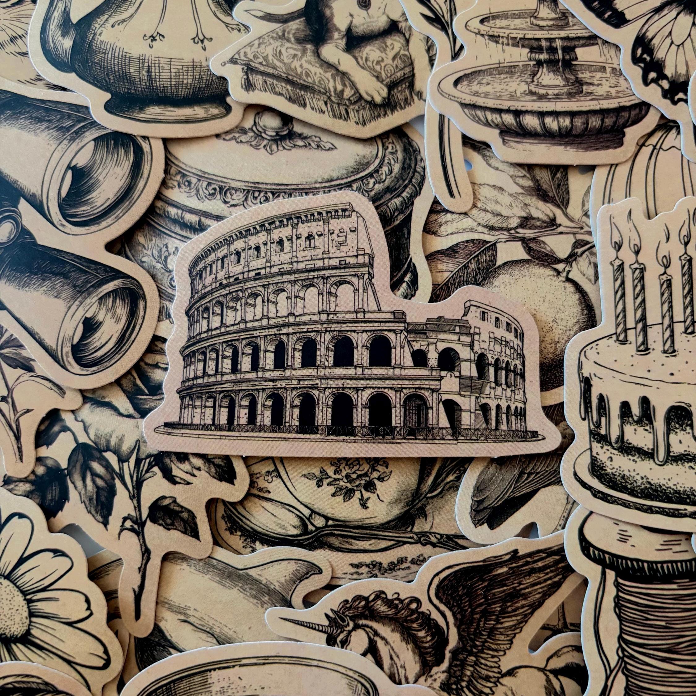 50pcs Vintage Kraft Stickers Journal, Planner, Scrapbooking and Crafts