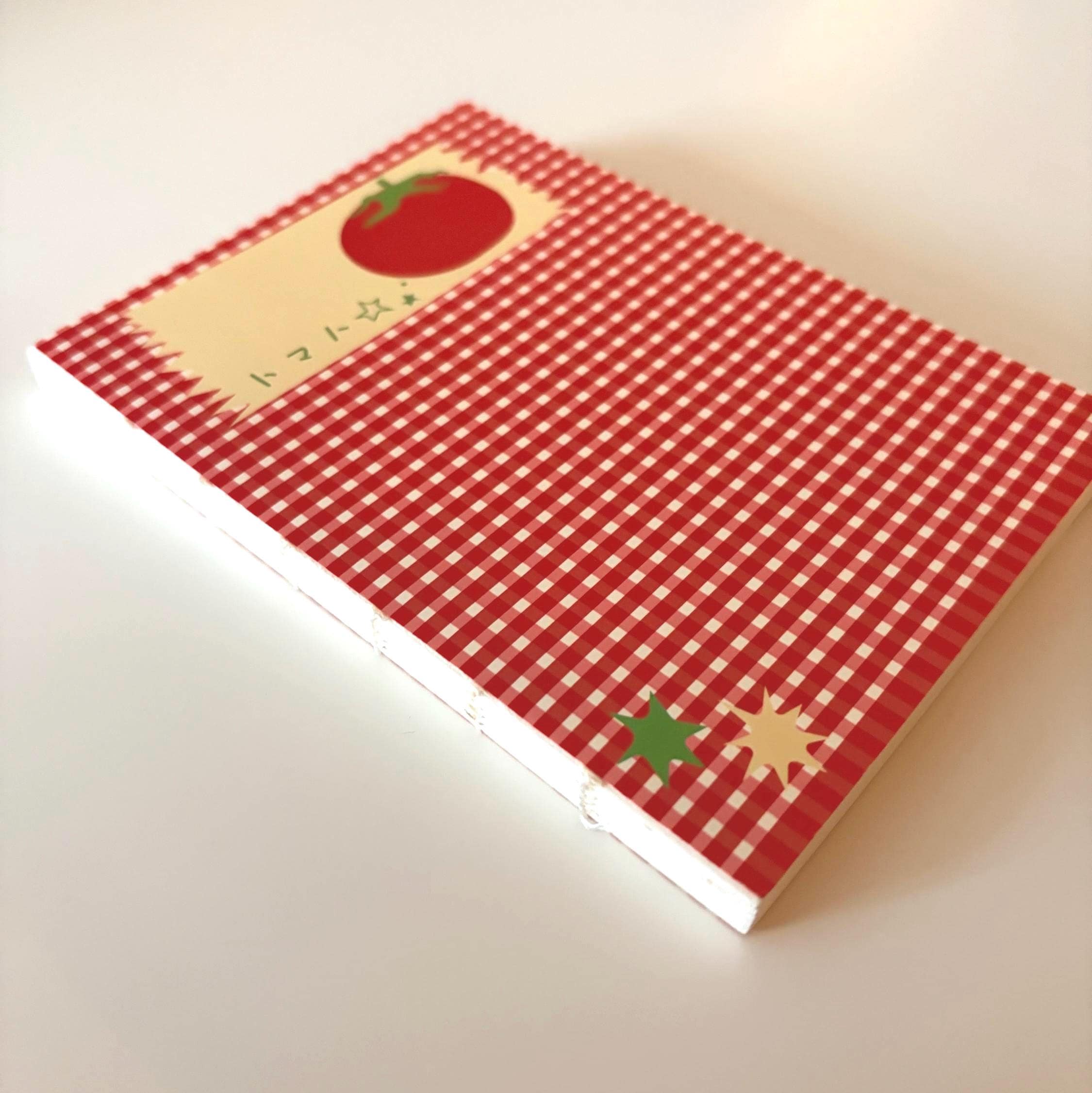 A7 Retro Tomato Gingham Notebook – Lay‑Flat Dot Grid Pocket Journal for Notes & Bullet Journaling