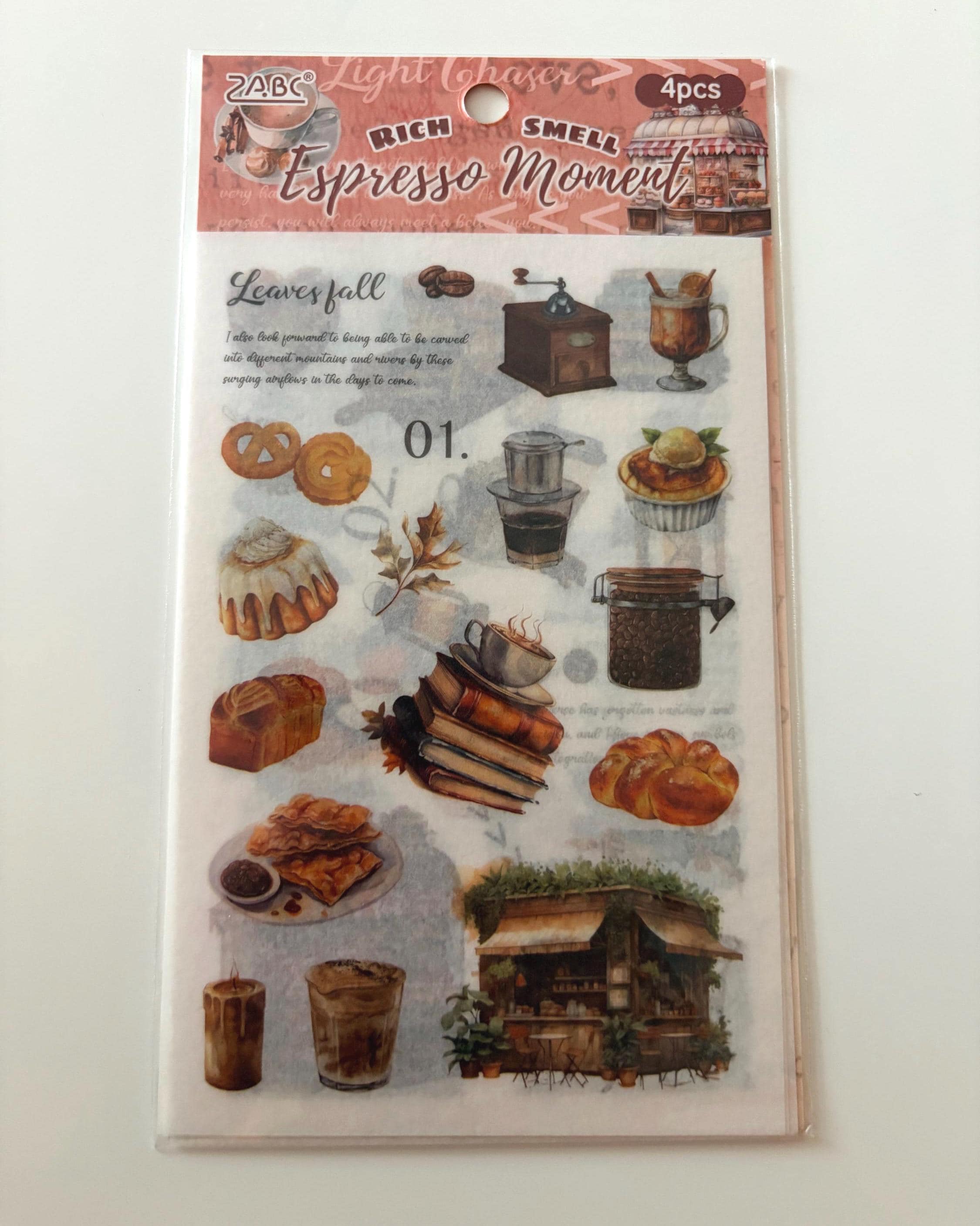 Autumn Coffee Washi Stickers - Dark Academia Journaling, Set of 4