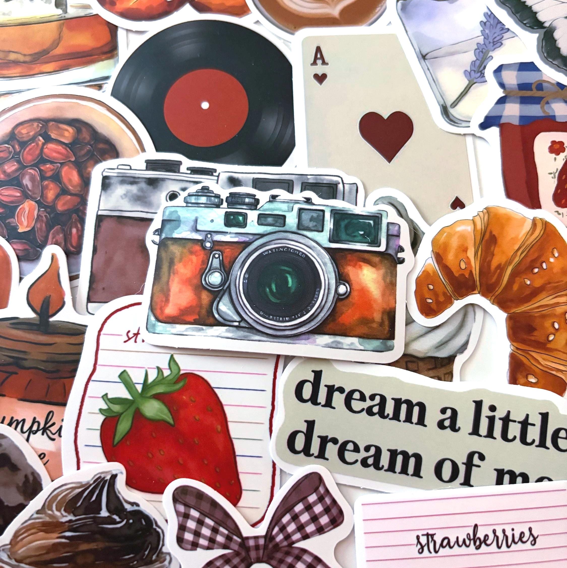 50pcs Retro Red Analogue Stickers – Vintage Style Planner, Journal & Scrapbook Sticker Set