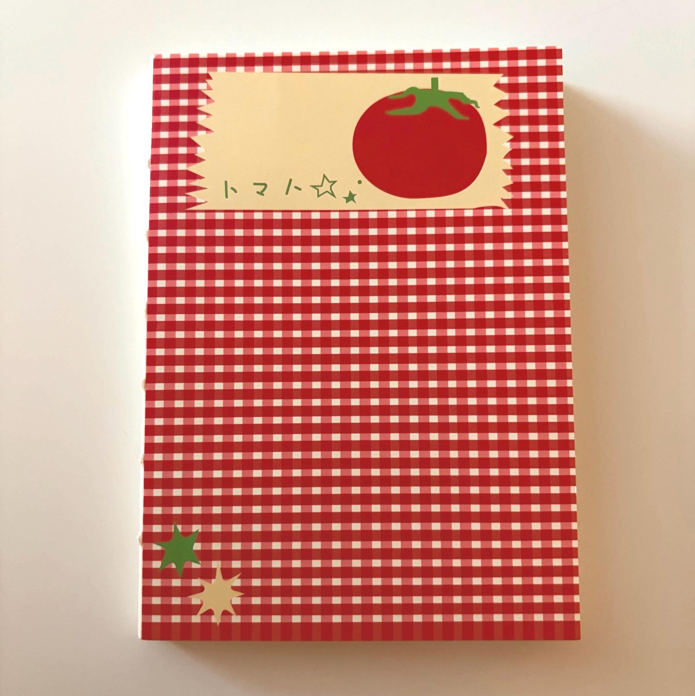 A7 Retro Tomato Gingham Notebook – Lay‑Flat Dot Grid Pocket Journal for Notes & Bullet Journaling
