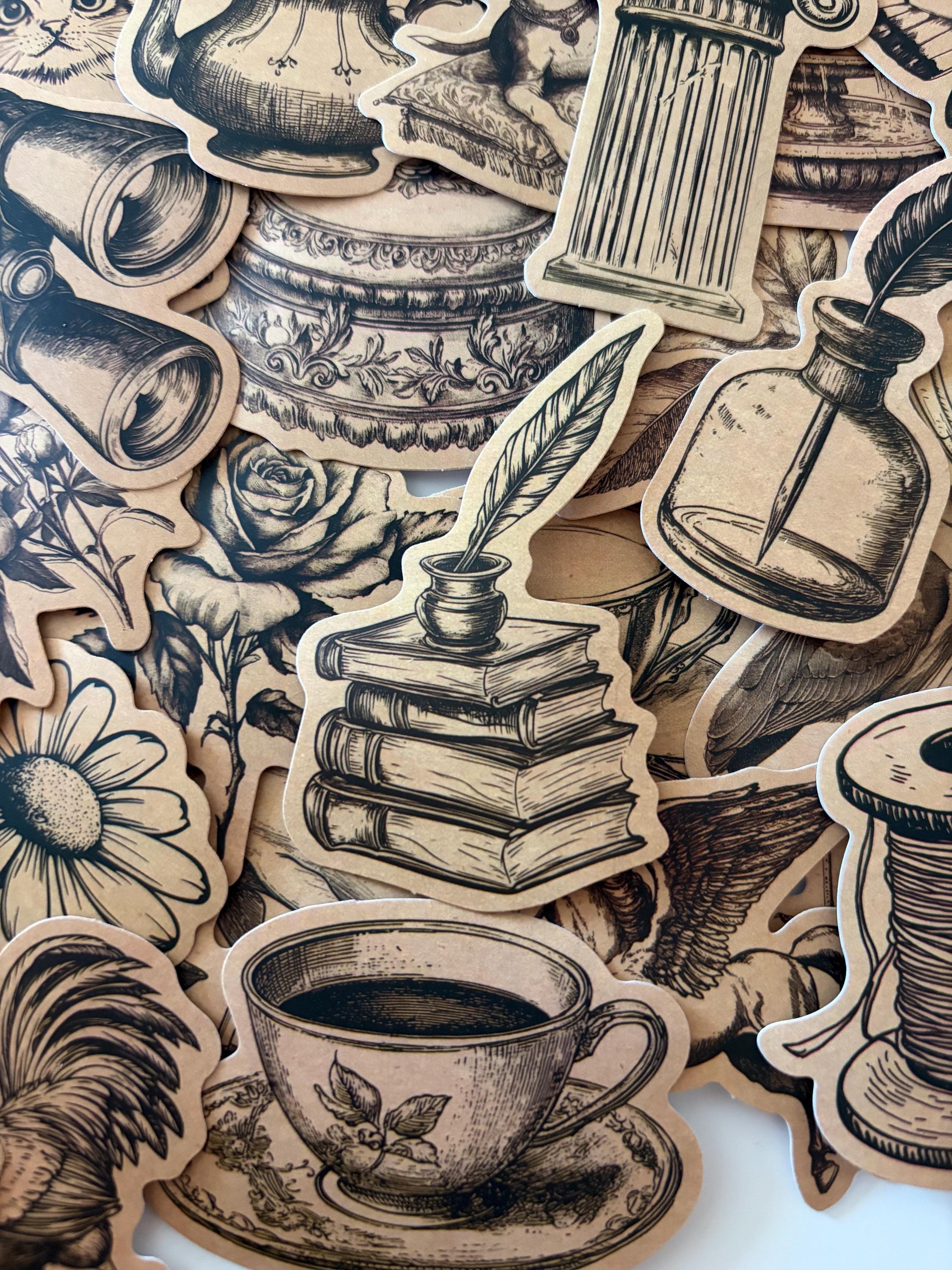 50pcs Vintage Kraft Stickers Journal, Planner, Scrapbooking and Crafts