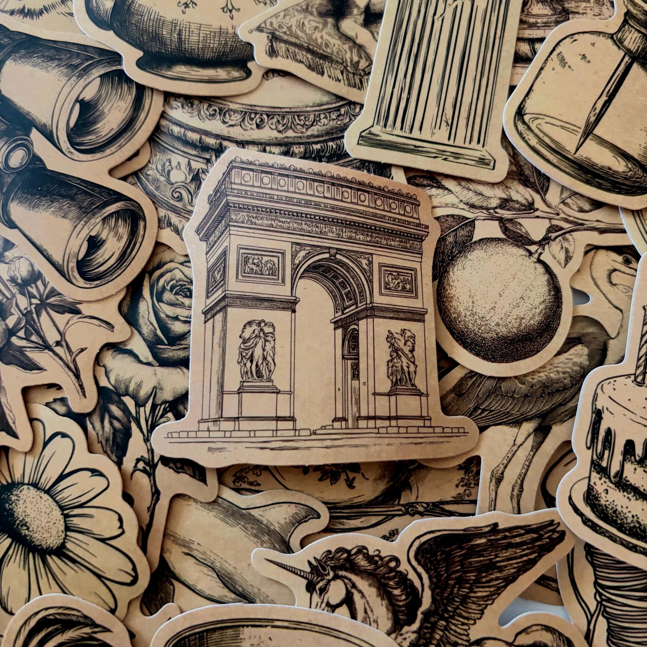 50pcs Vintage Kraft Stickers Journal, Planner, Scrapbooking and Crafts