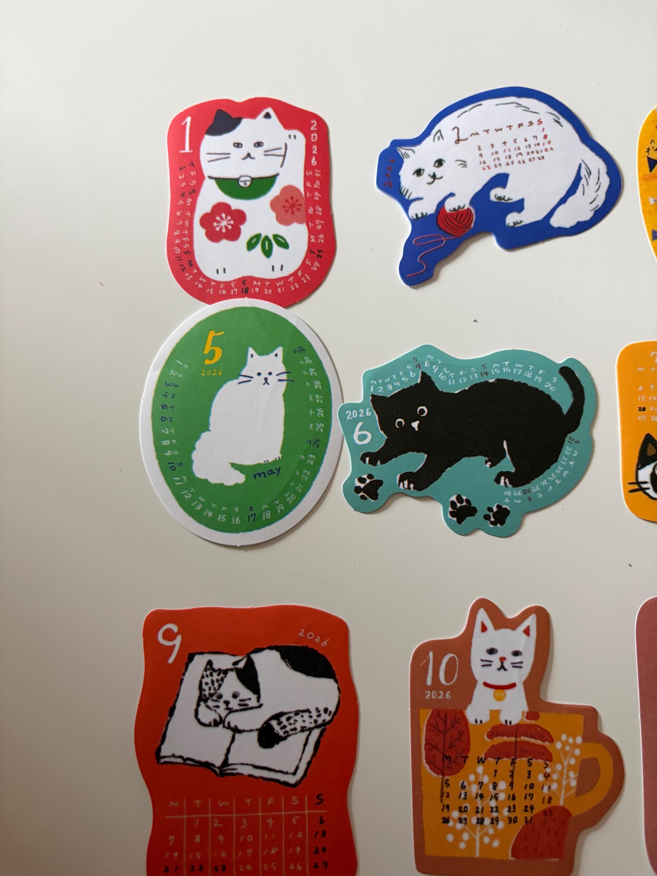Japanese Cat Calendar Stickers, Journal Scrapbook Embellishments