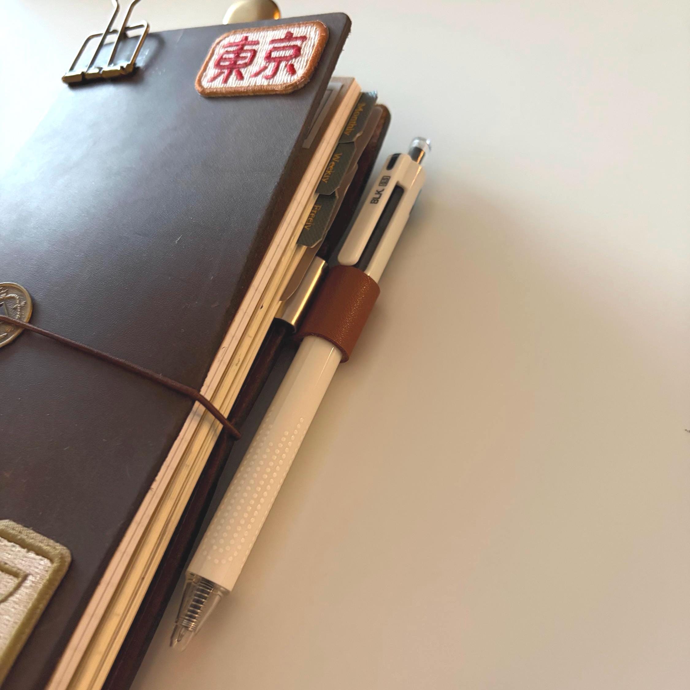 Brown Leather & Silver Metal Pen Clip | Premium Notebook & Planner Accessory