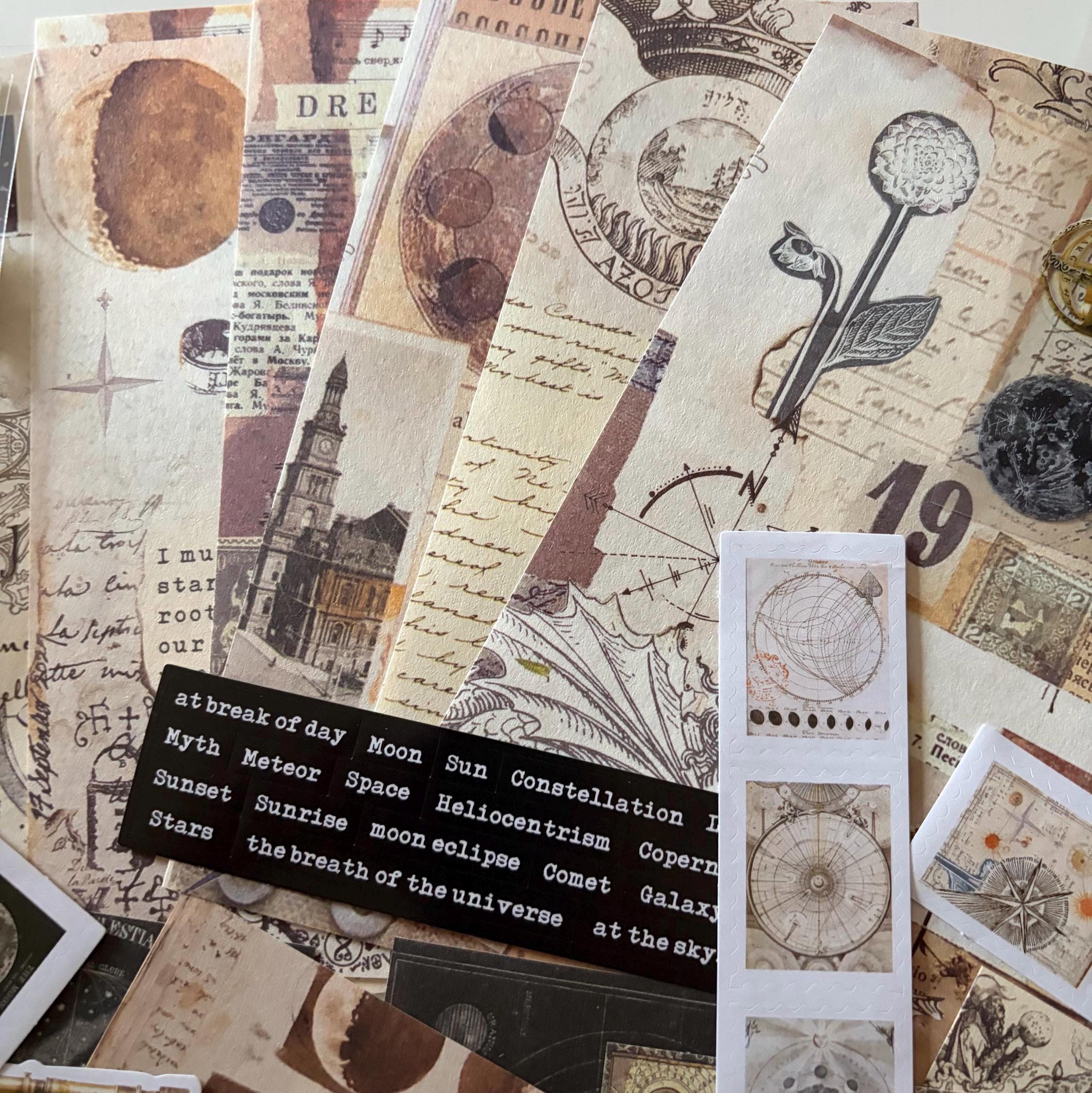 Dark Academia Space Themed Moon Witch Ephemera Vintage-Style Bundle Papers Stickers Journaling Supplies