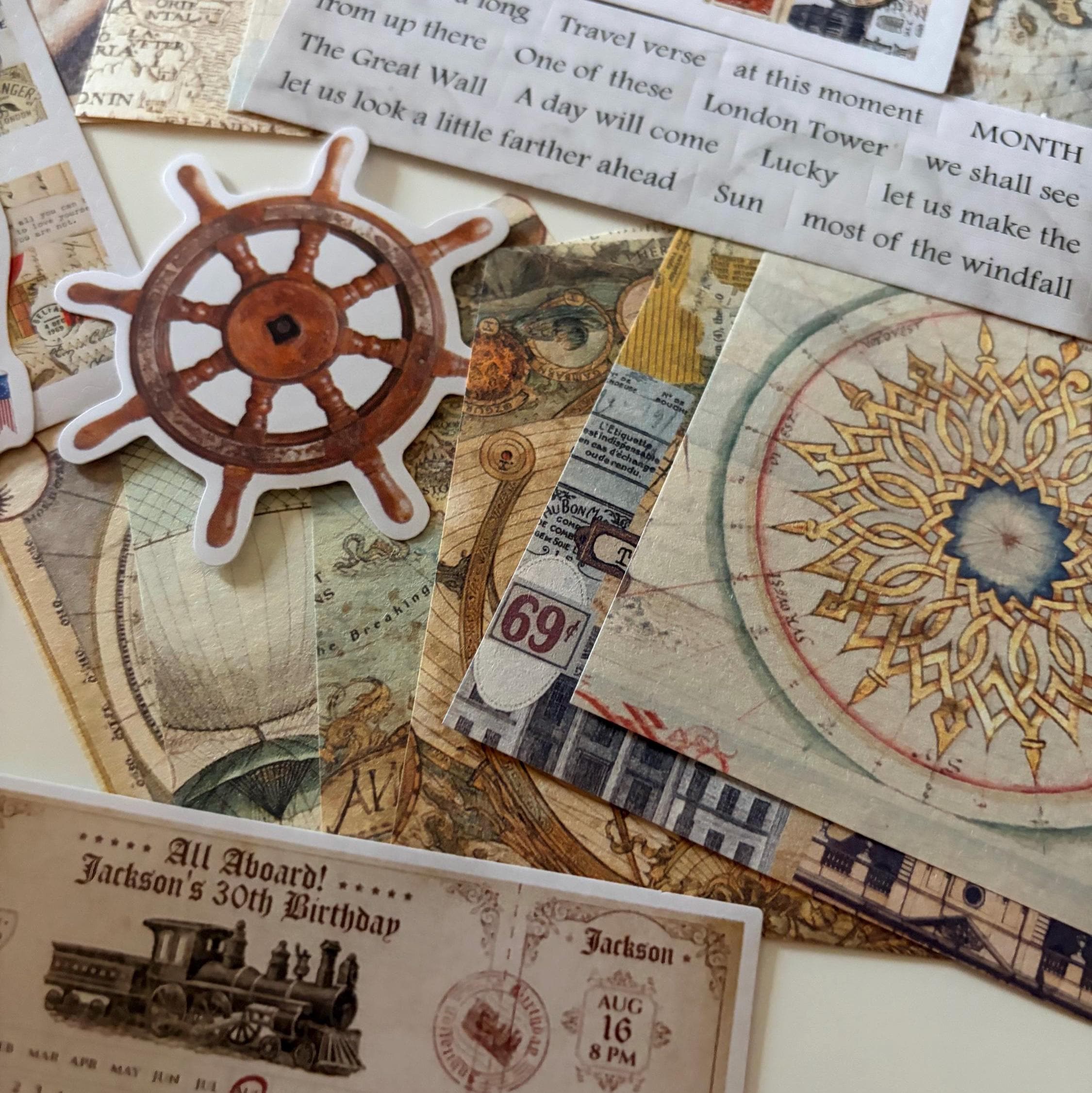 Dark Academia Travel Ephemera Vintage-Style Bundle Papers Stickers Journaling Supplies
