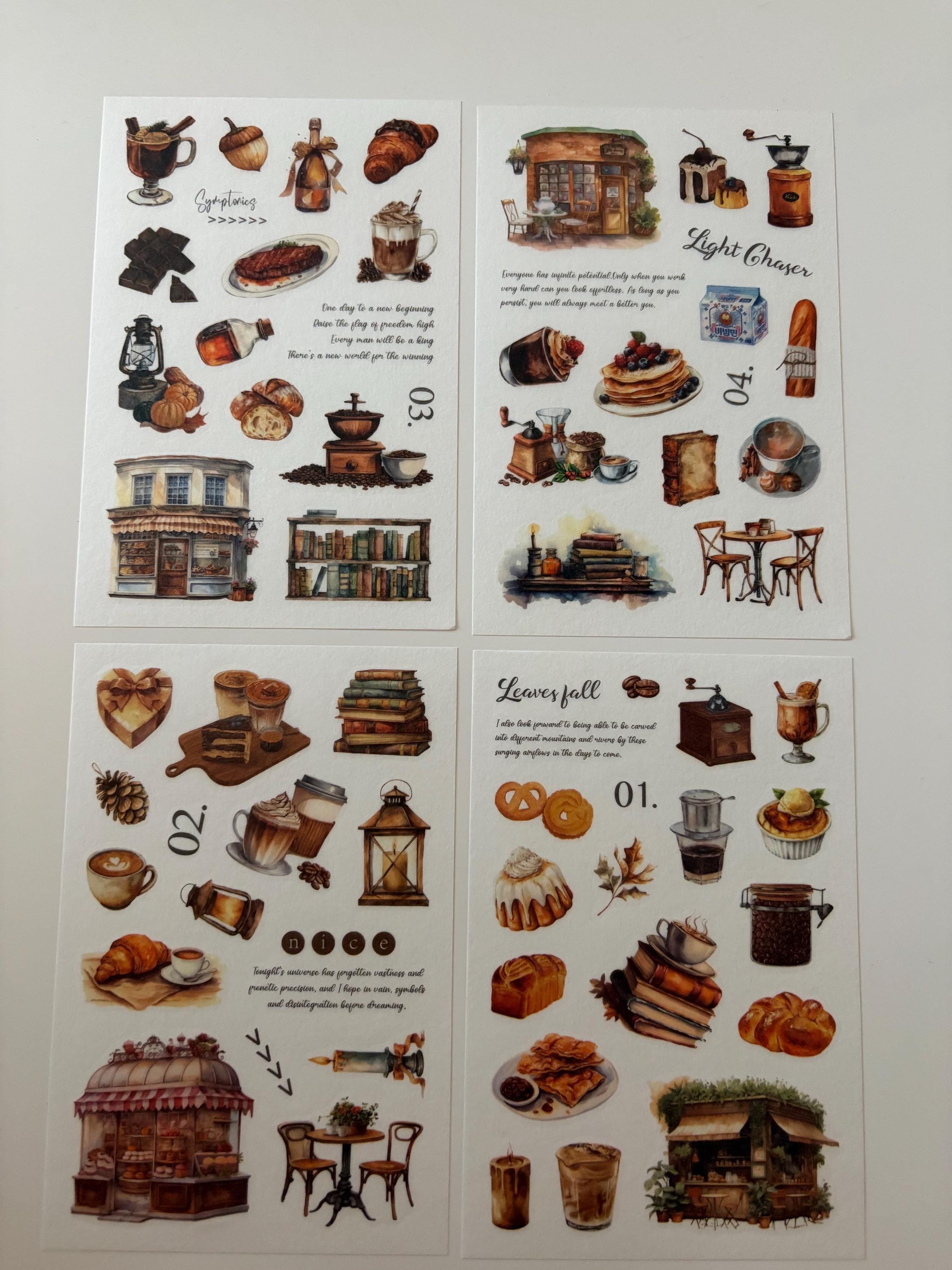 Autumn Coffee Washi Stickers - Dark Academia Journaling, Set of 4