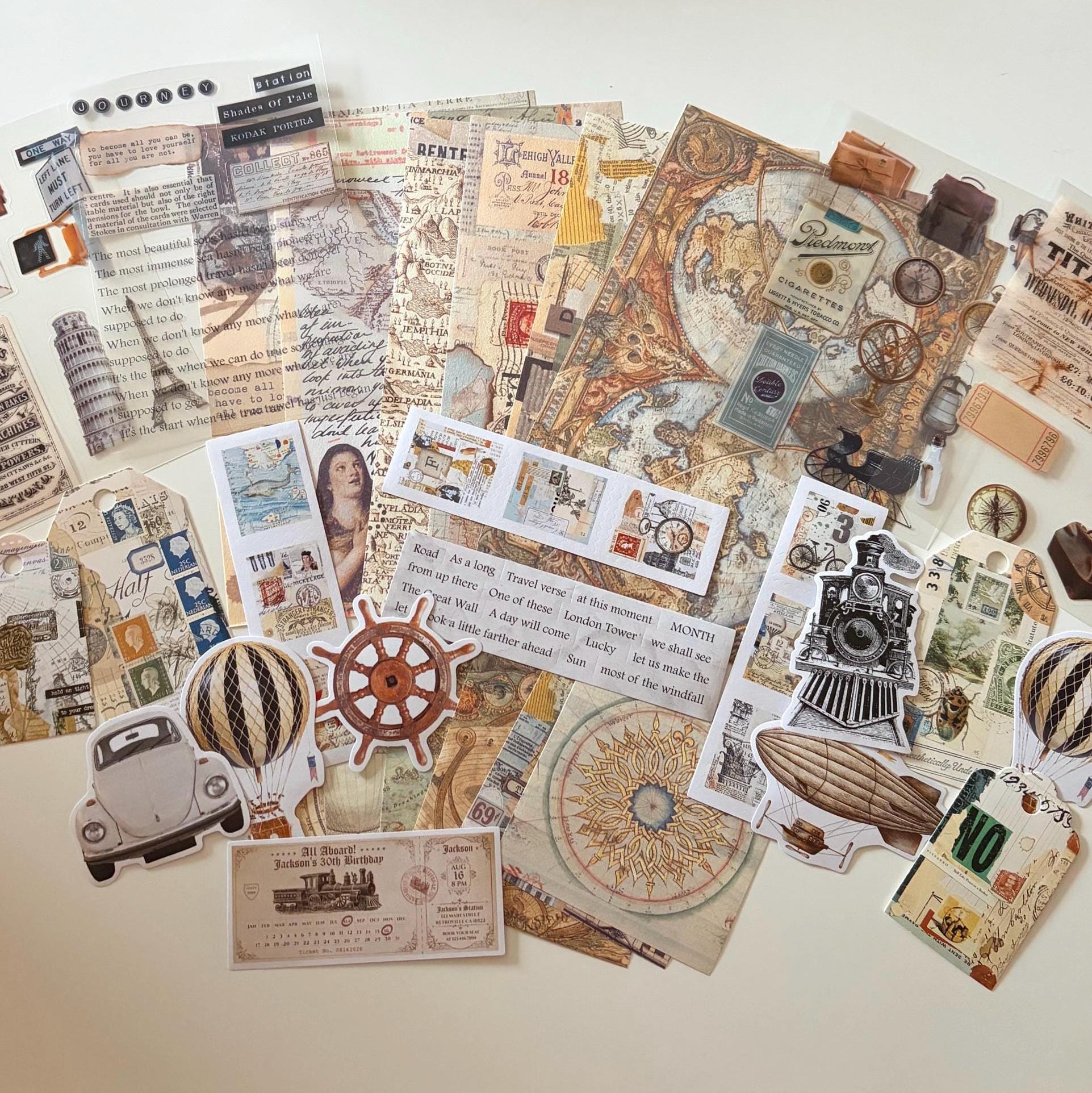 Dark Academia Travel Ephemera Vintage-Style Bundle Papers Stickers Journaling Supplies