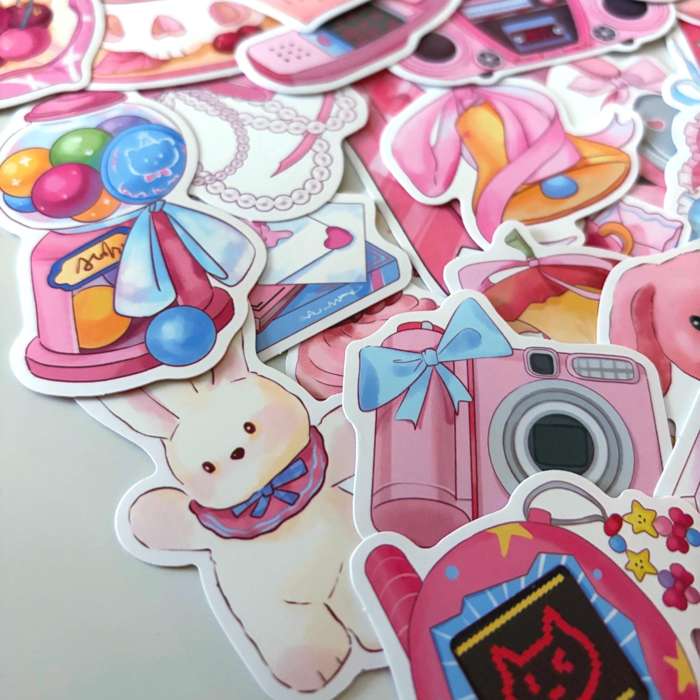 50pcs Japanese Retro Pink Kawaii Sticker Pack – Cute Vinyl Stickers for Journals, Planners, Laptops & Scrapbooking