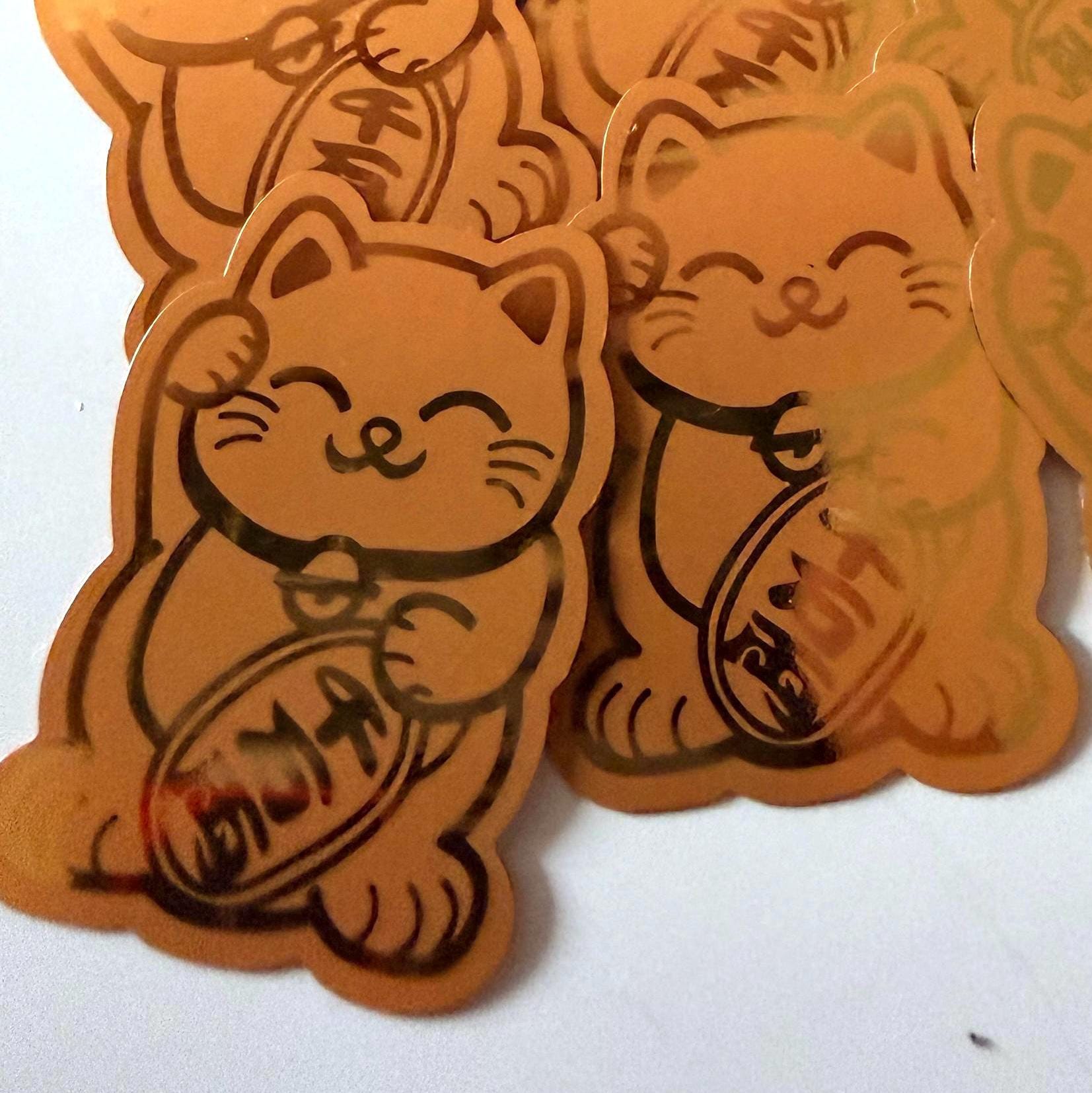 10pcs Gold Maneki Neko Lucky Cat Stickers Japanese Thick Durable Reflective Journal Craft Supplies
