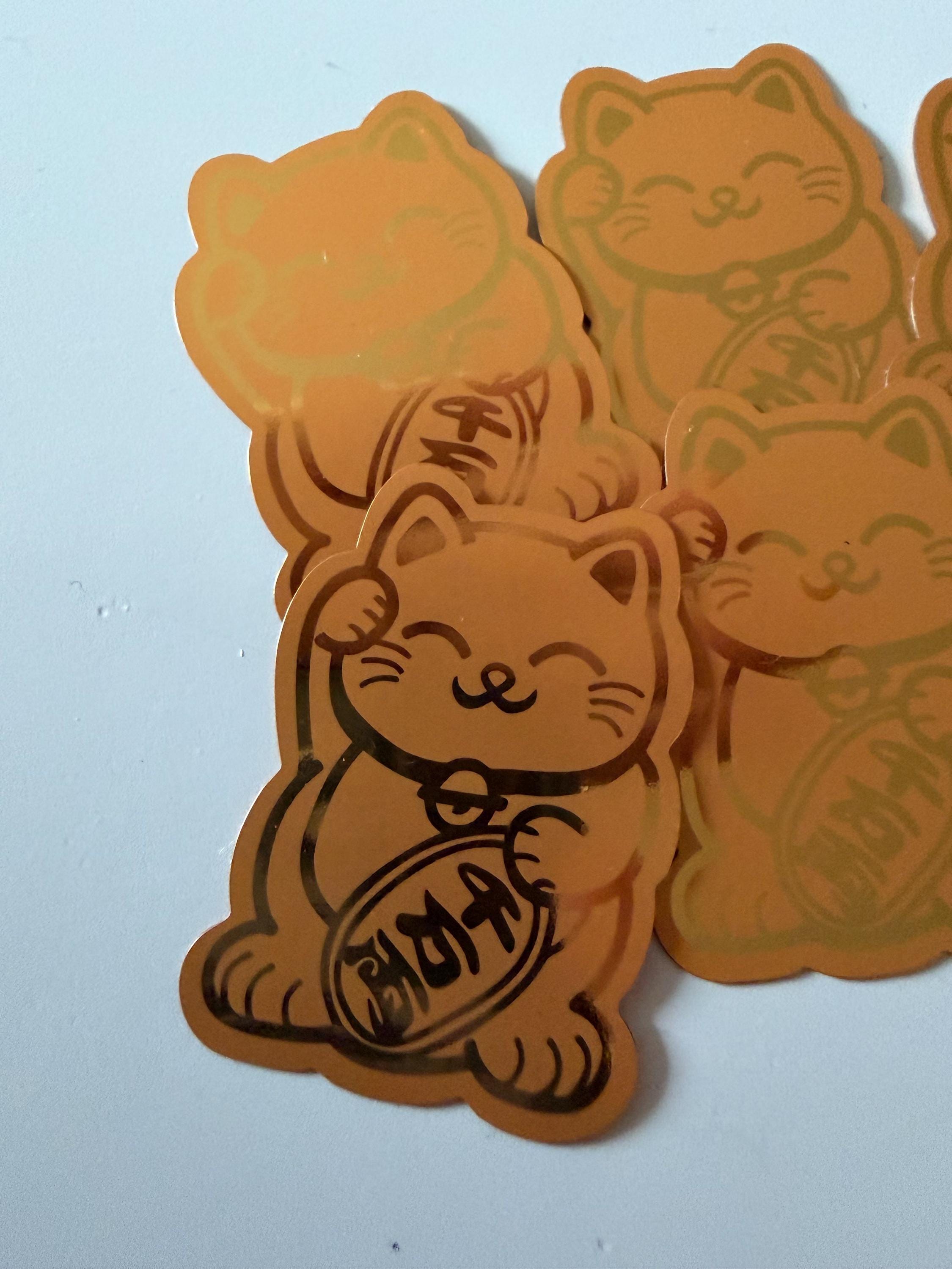 10pcs Gold Maneki Neko Lucky Cat Stickers Japanese Thick Durable Reflective Journal Craft Supplies