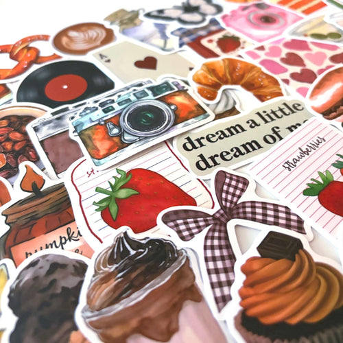 50pcs Retro Red Analogue Stickers – Vintage Style Planner, Journal & Scrapbook Sticker Set
