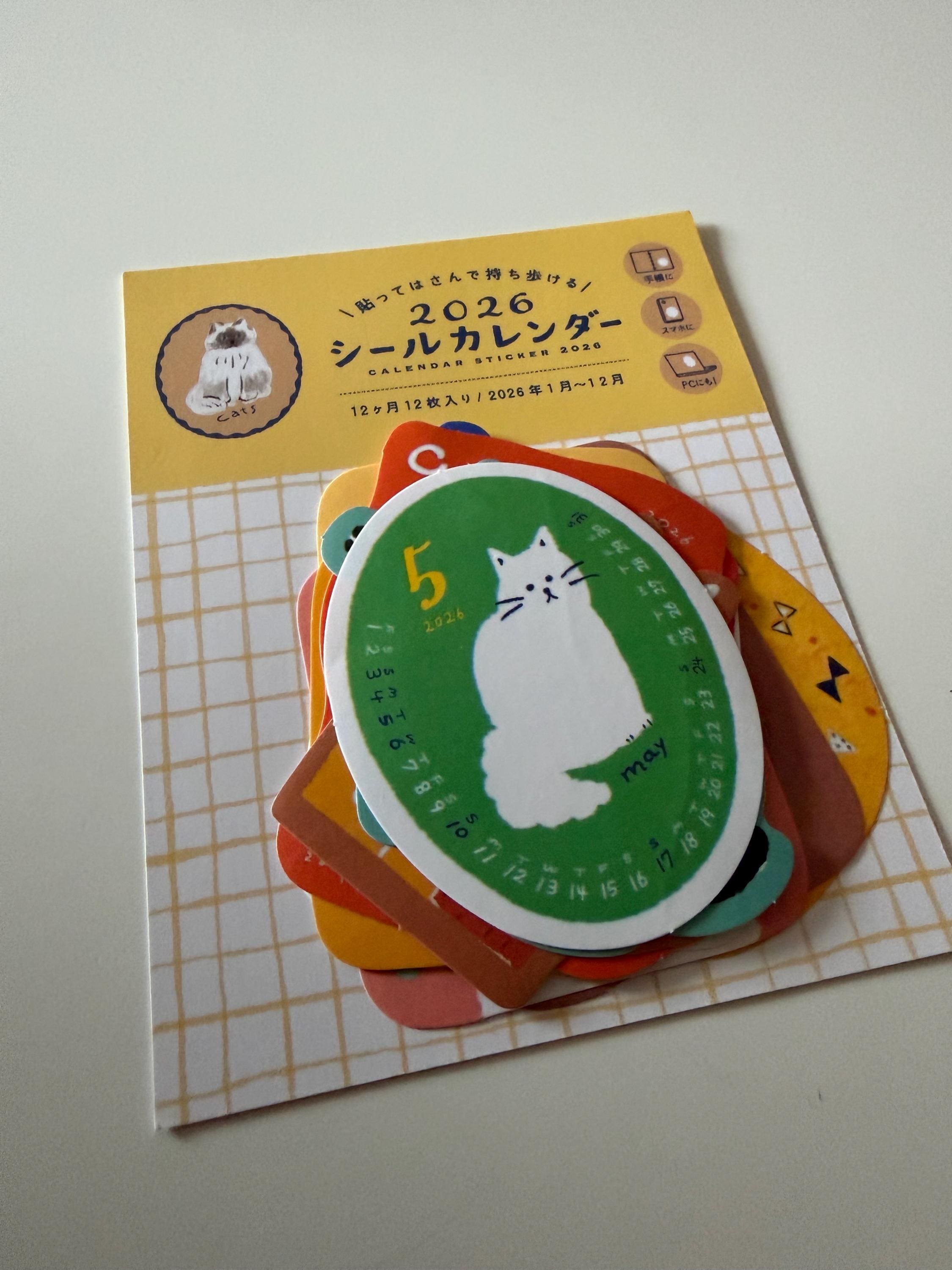 Japanese Cat Calendar Stickers, Journal Scrapbook Embellishments