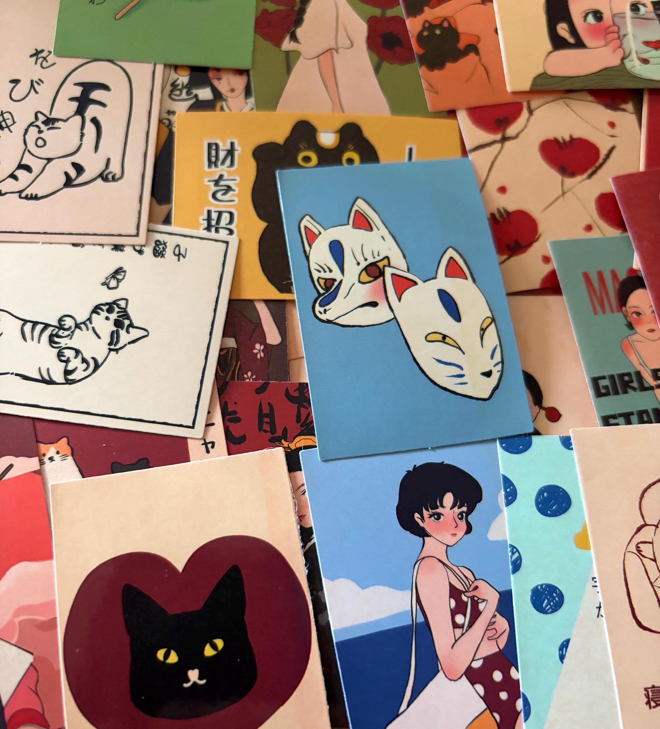 50pcs Japanese Retro Red Graffiti Stickers