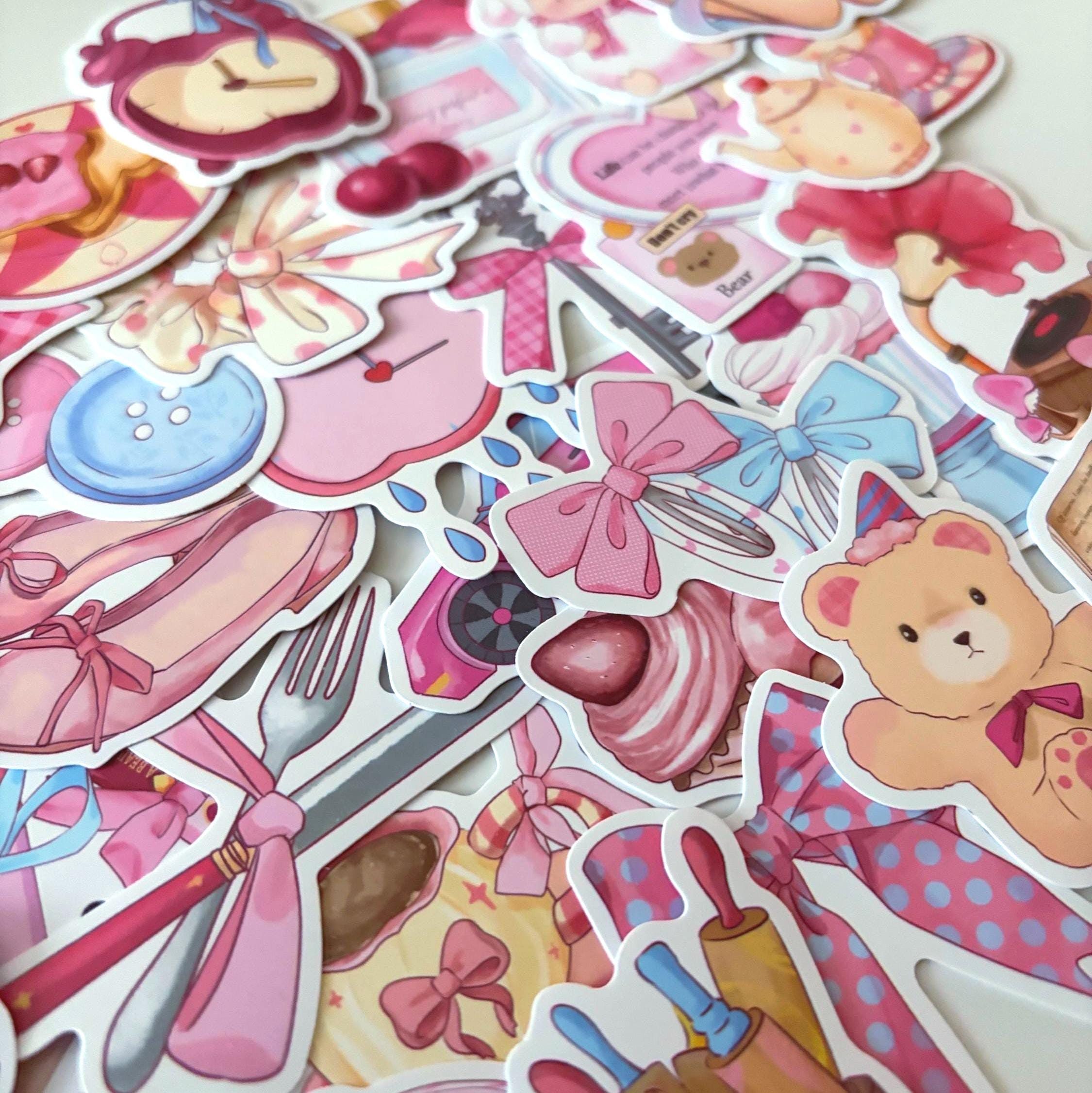 50pcs Japanese Retro Pink Kawaii Sticker Pack – Cute Vinyl Stickers for Journals, Planners, Laptops & Scrapbooking