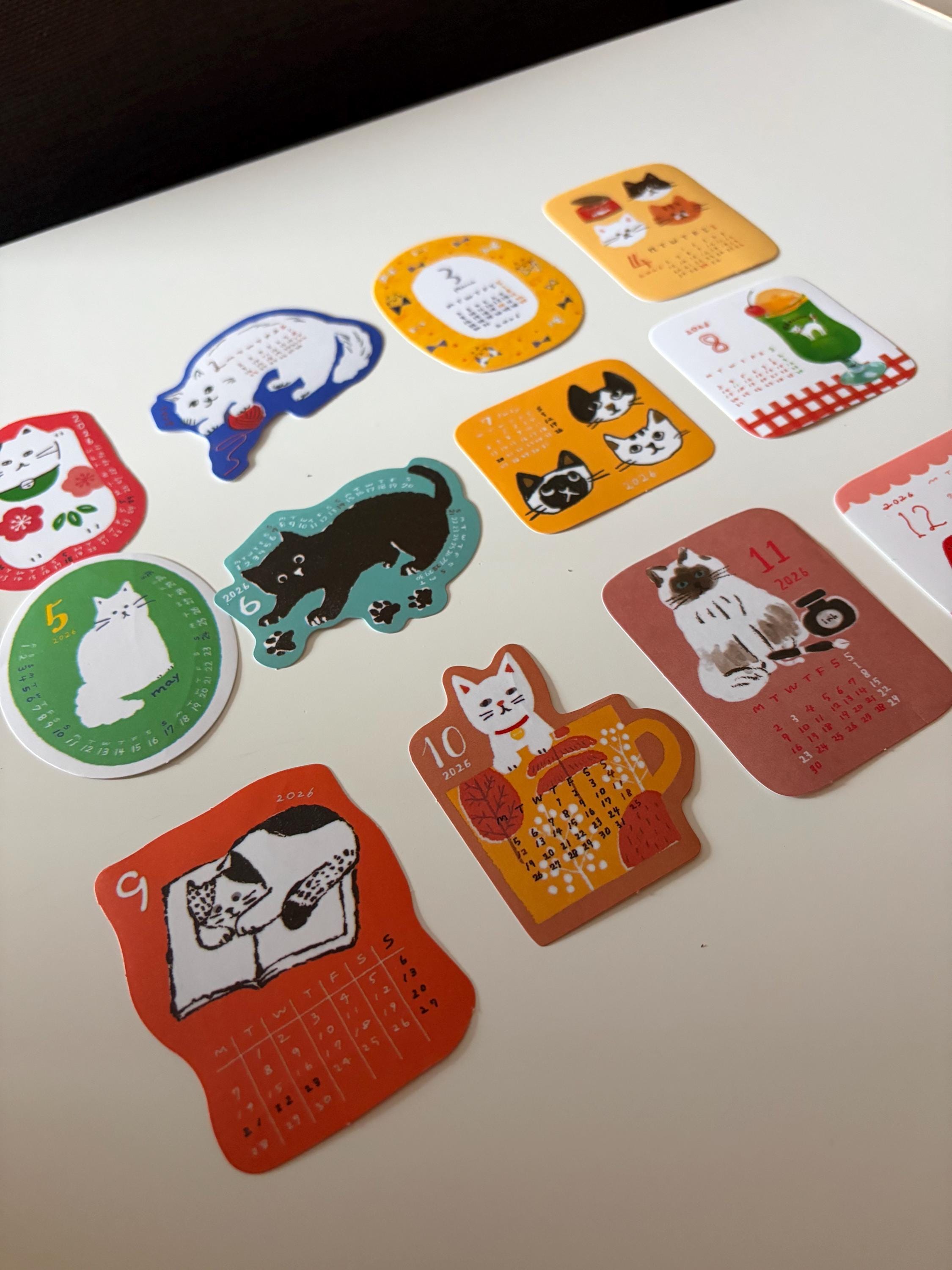 Japanese Cat Calendar Stickers, Journal Scrapbook Embellishments