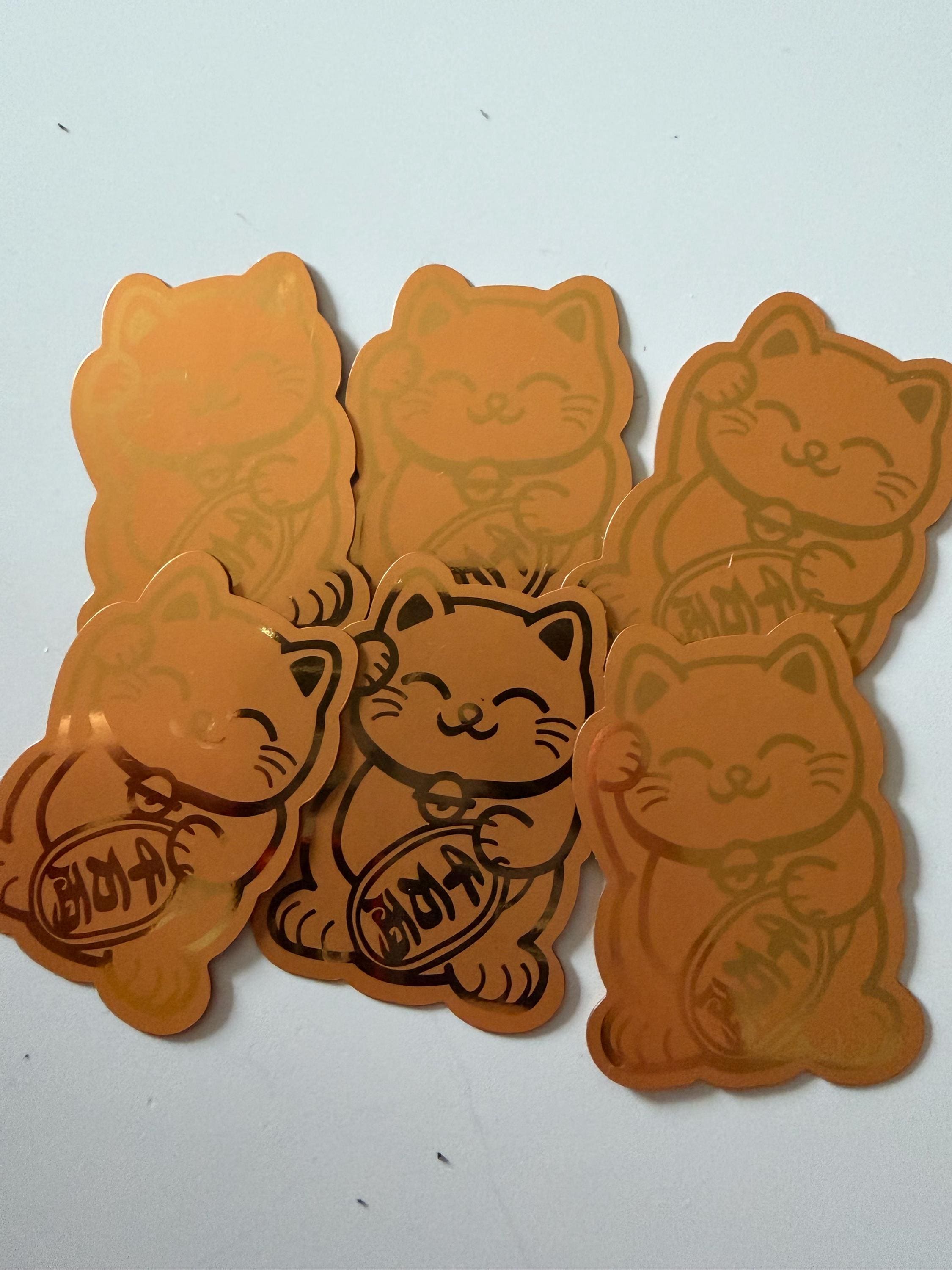 10pcs Gold Maneki Neko Lucky Cat Stickers Japanese Thick Durable Reflective Journal Craft Supplies