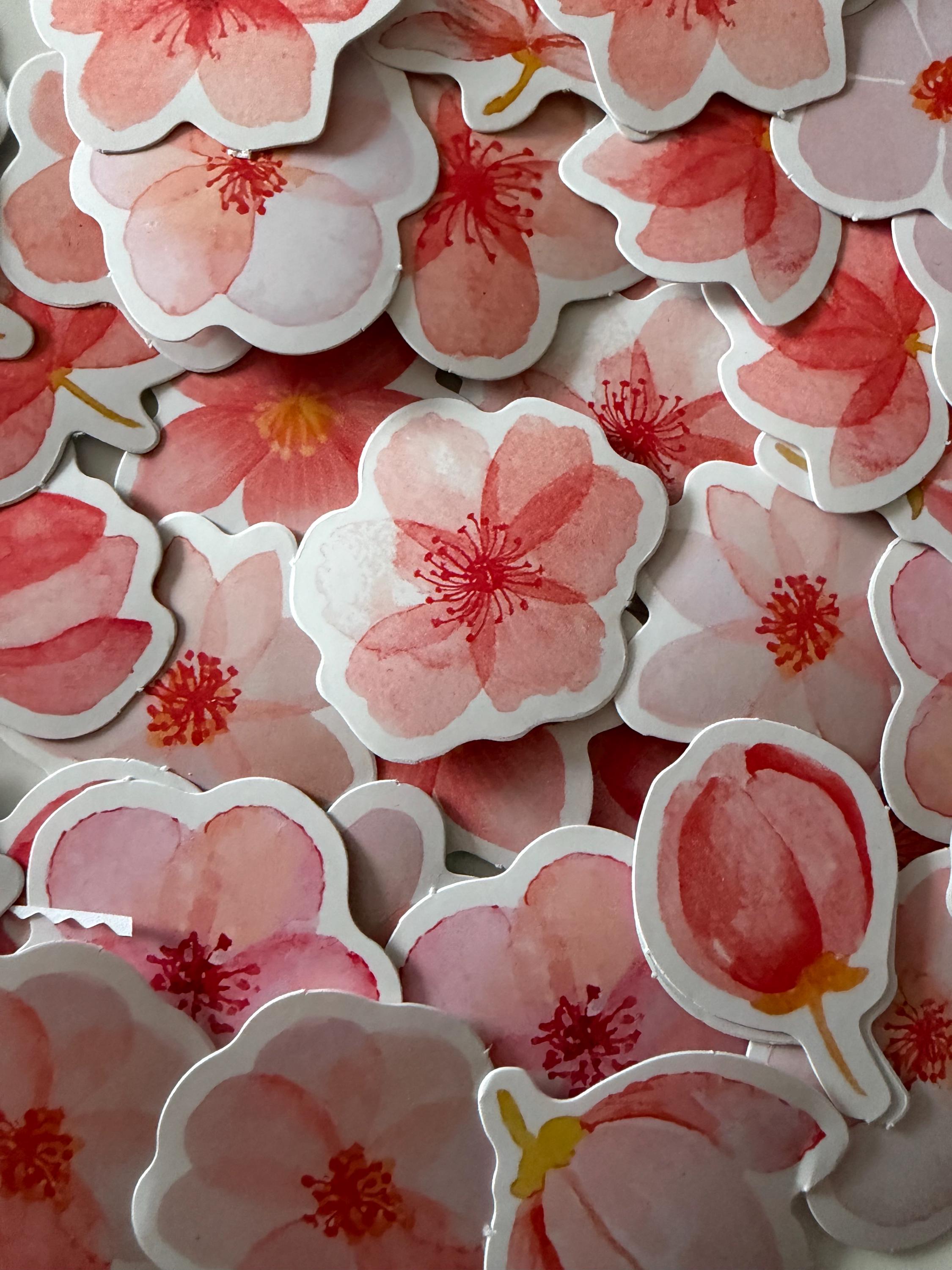 45pcs Japanese Pink Sakura Retro Stickers | Floral Journaling & Craft Supplies